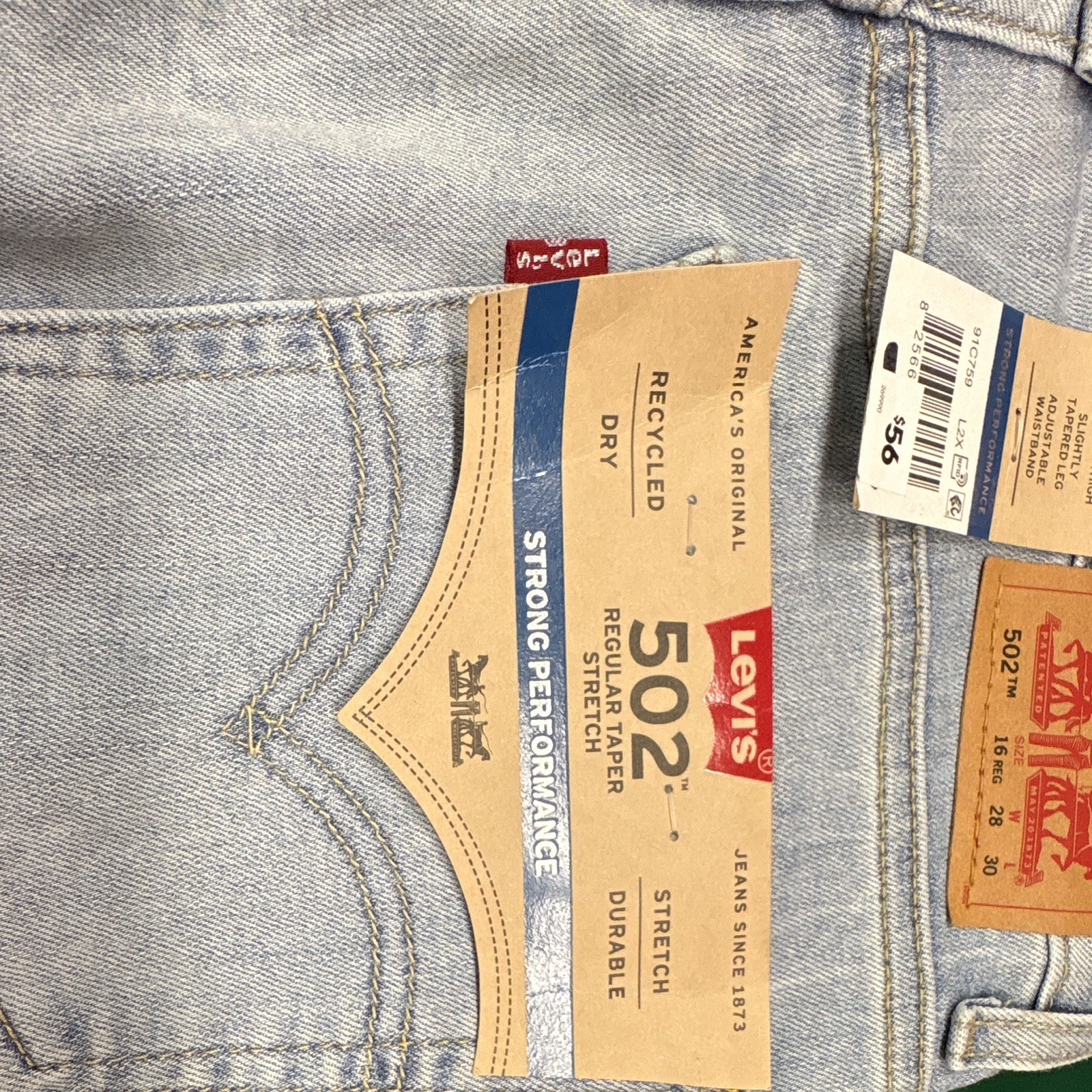 Levi’s Boys 502 Regular Taper Stretch Jeans Light Blue 16 28×30 Adj Waist