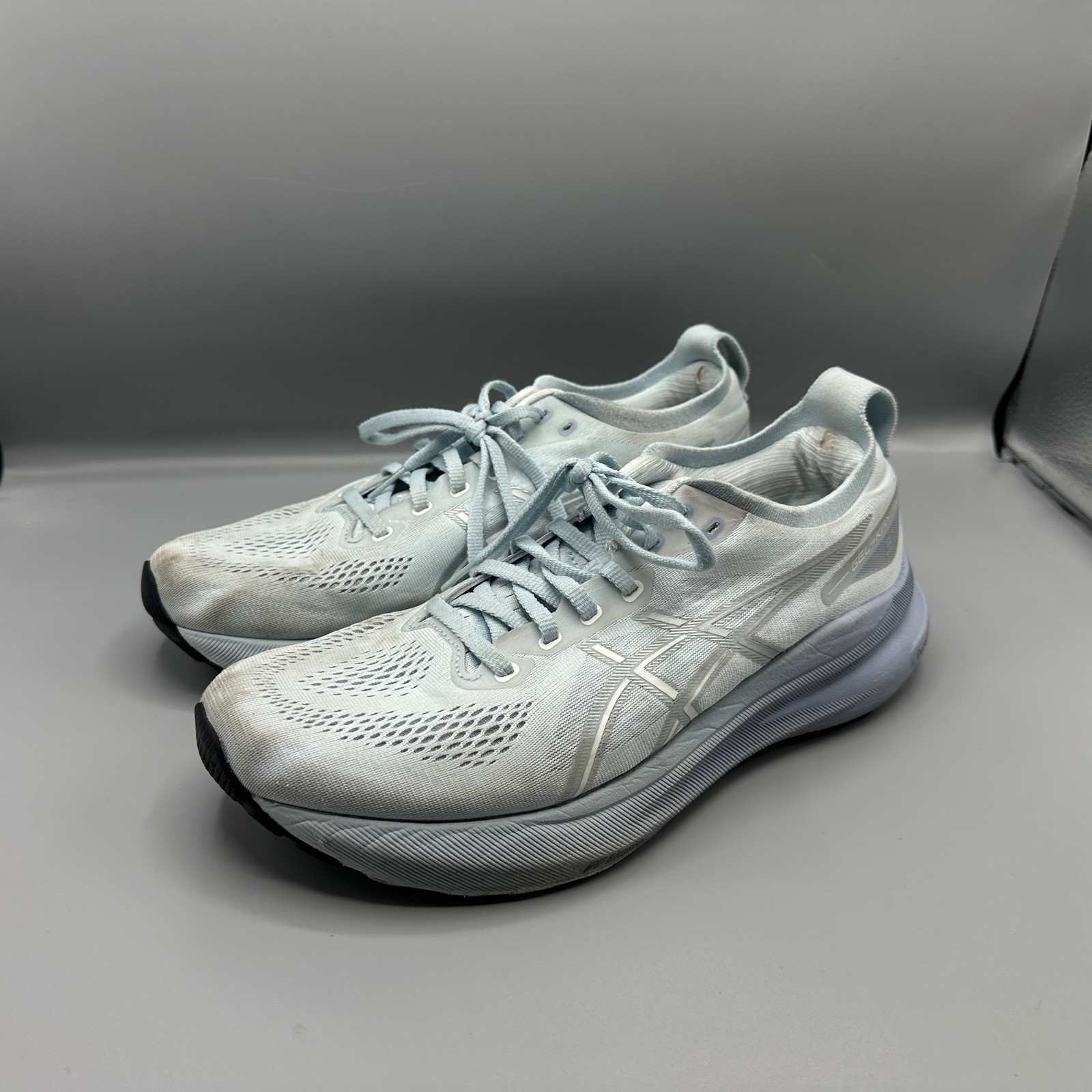 Asics Gel-Kayano 31 Running Shoes Womens US SZ 10.5 Light Blue Silver 1012B357