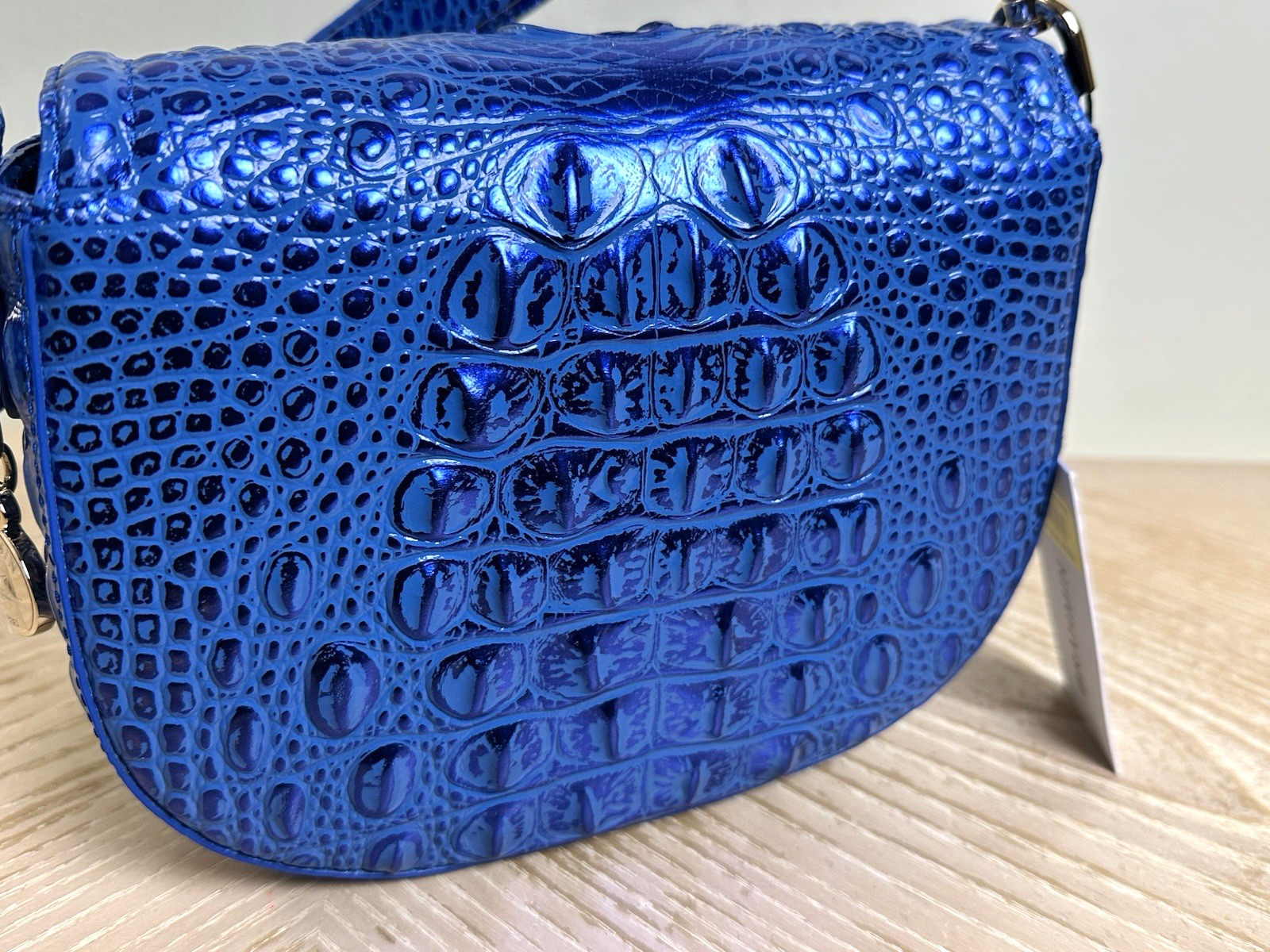 NWT BRAHMIN BRIAR COBALT POTION BLUE METALLIC LEATHER CROSSBODY SMALL HANDBAG