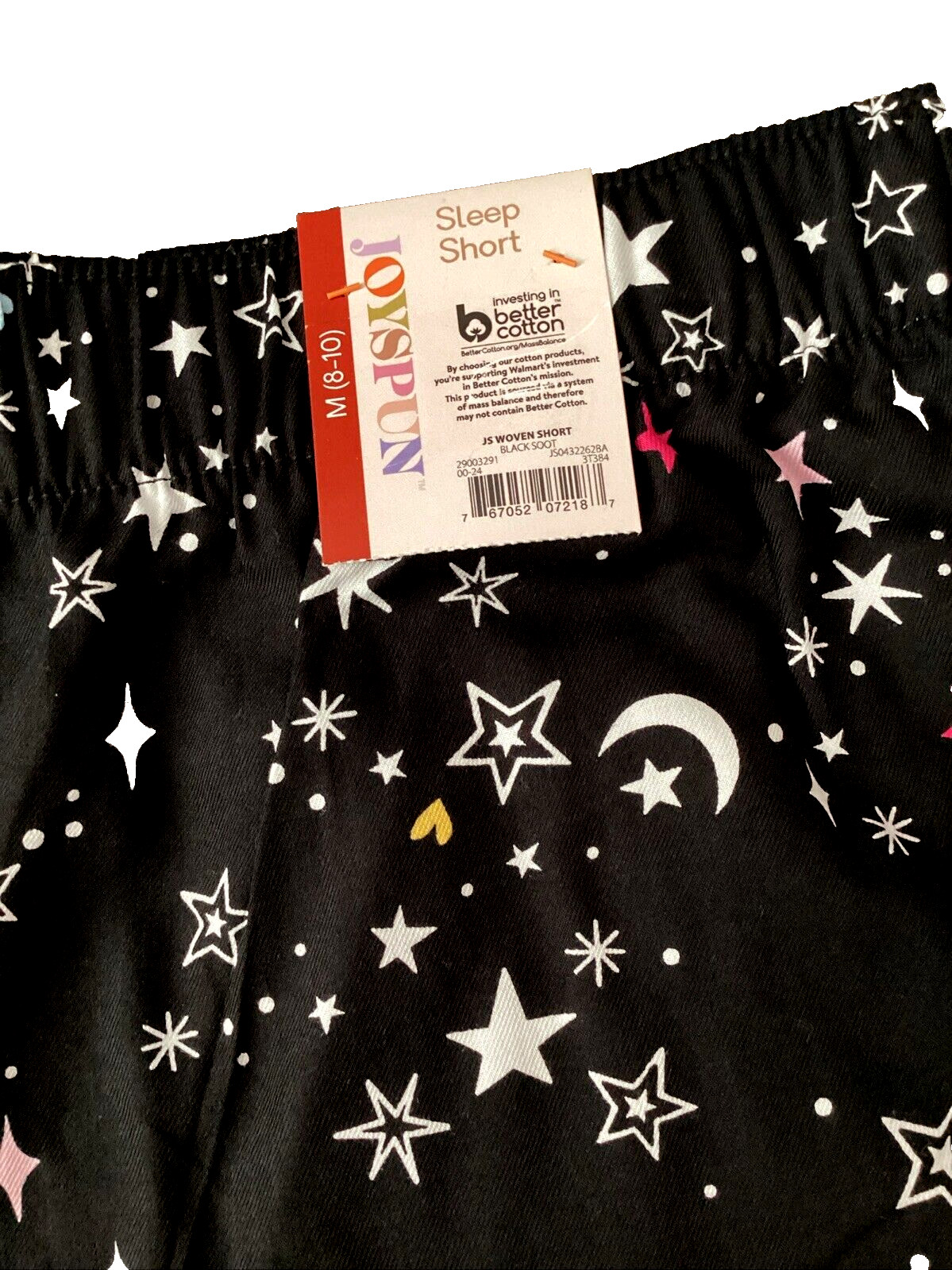 JOYSPUN SLEEPWEAR Black Soot Star Print Woven Elastic Waist Shorts Sz M*