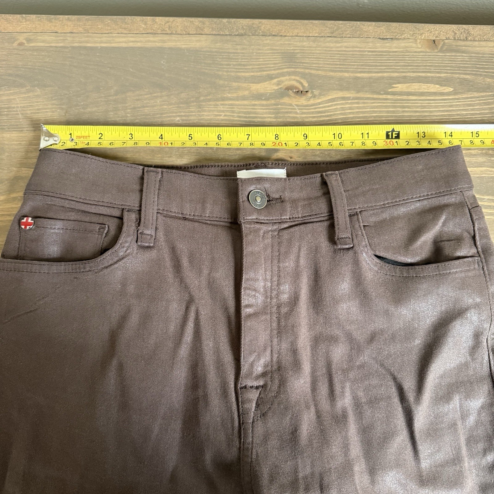 Hudson Womens 28 Brown Noa High Rise Straight Crop Coated Pants Bottoms