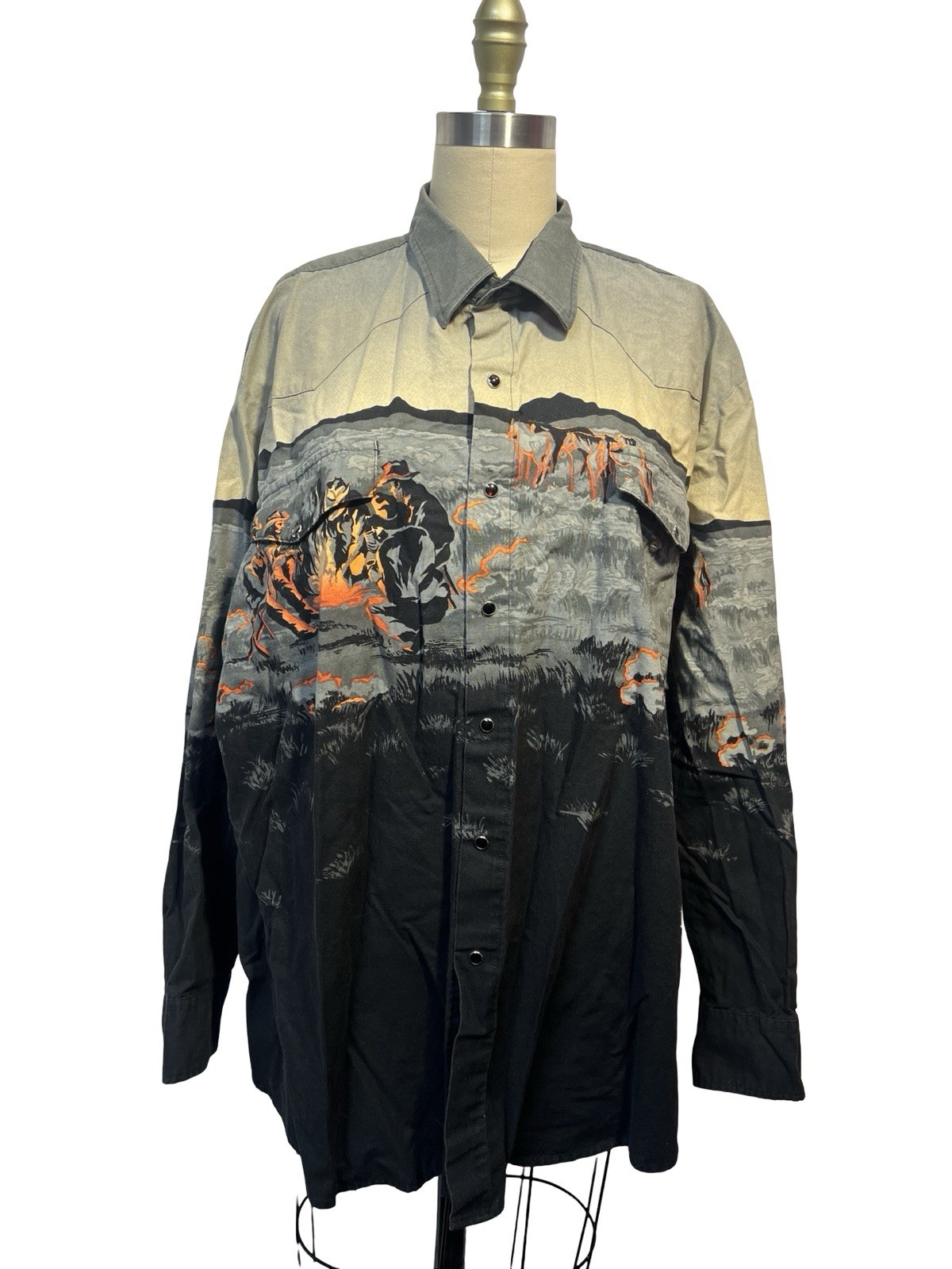 Roper Border 90’s Vintage Campfire Cowboy Graphic Shirt Men’s XL Made in USA
