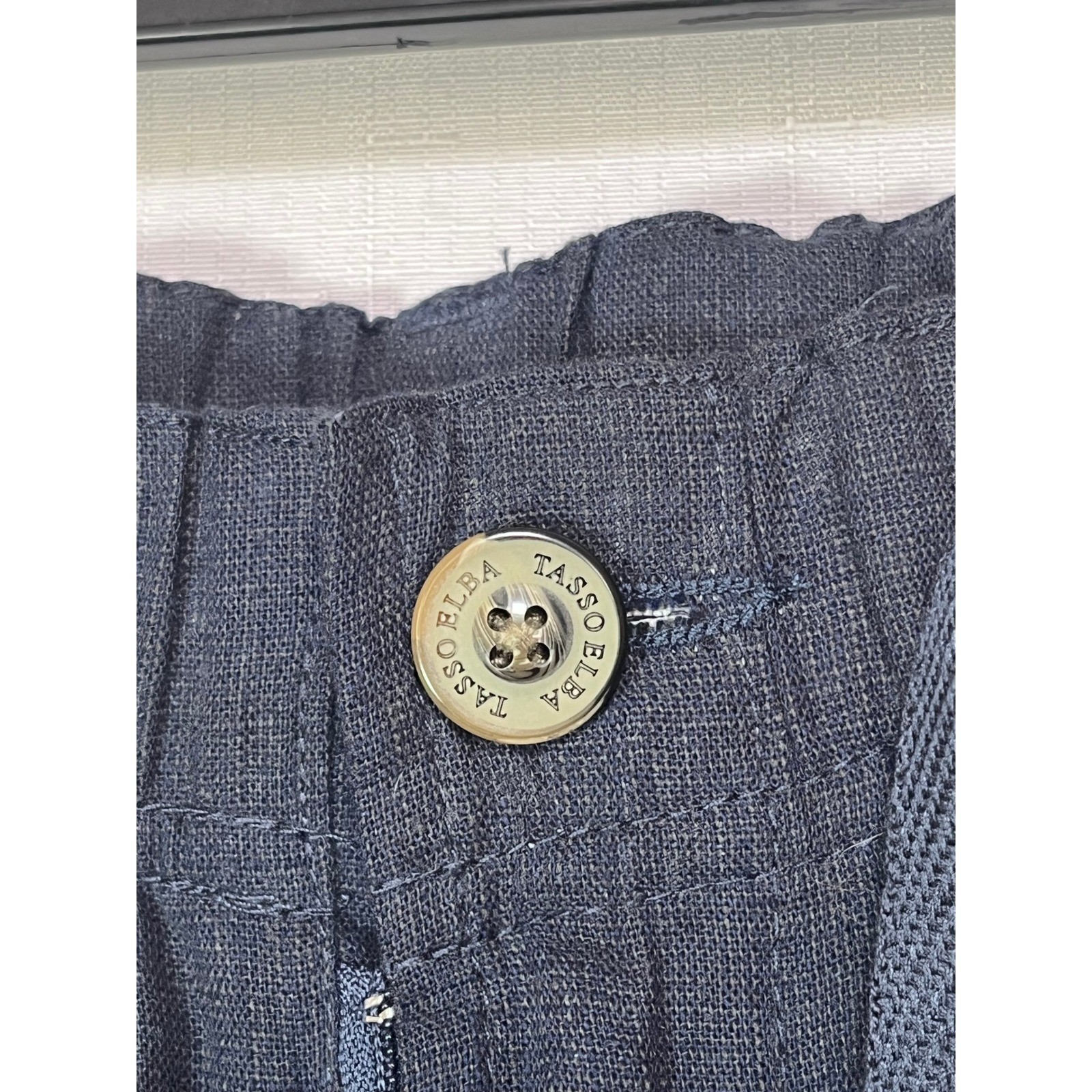 Tasso Elba Mens Linen Drawstring Pants Navy Blue Straight Leg Size M NEW