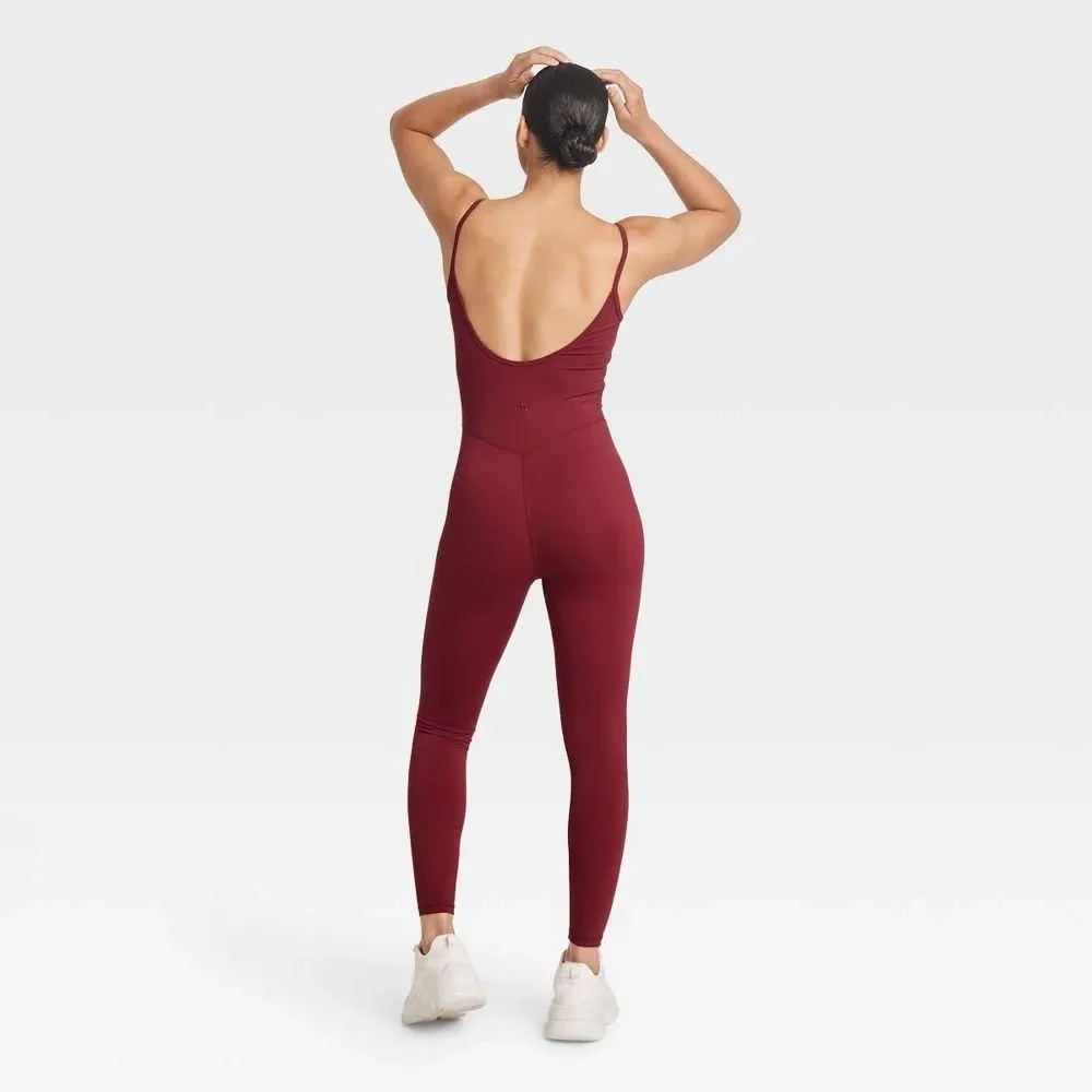 JoyLab Women’s Corset Bodysuit Leotard Stretch Jersey U-Neckline Burgundy XS