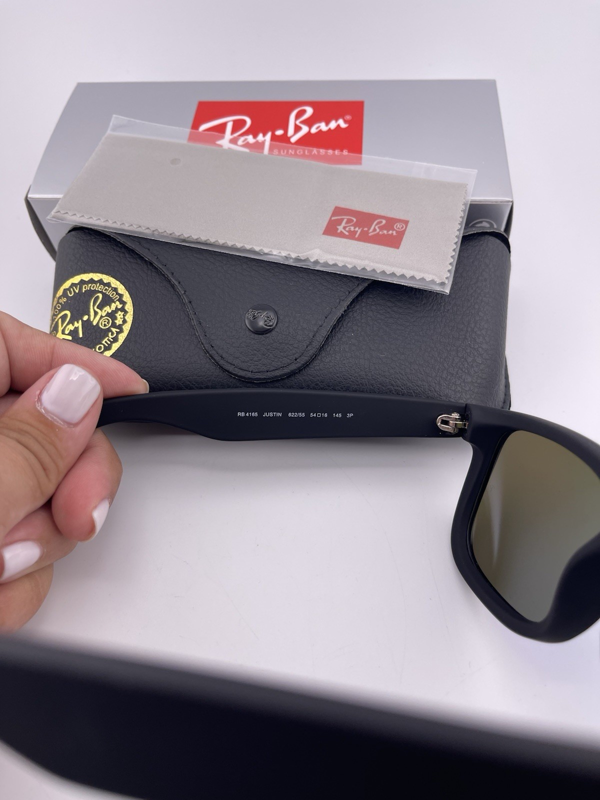 Ray-Ban Justin RB4165 Polarized Sunglasses Blue Mirror Lens UV400 Black 54mm