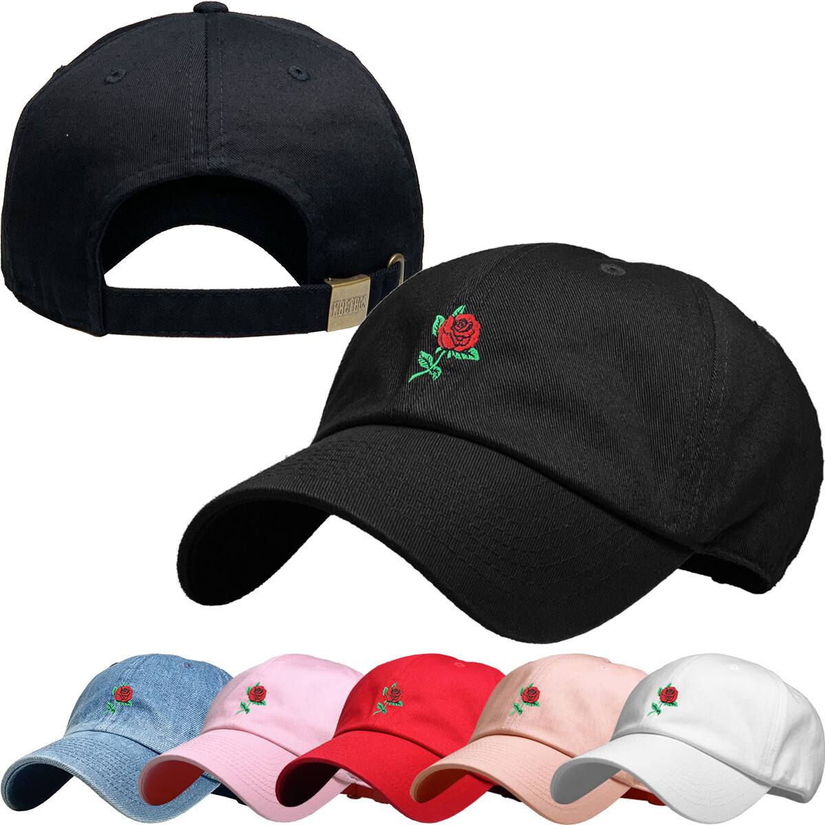 Rose Embroidery Dad Hat Baseball Cap Unconstructed Cotton