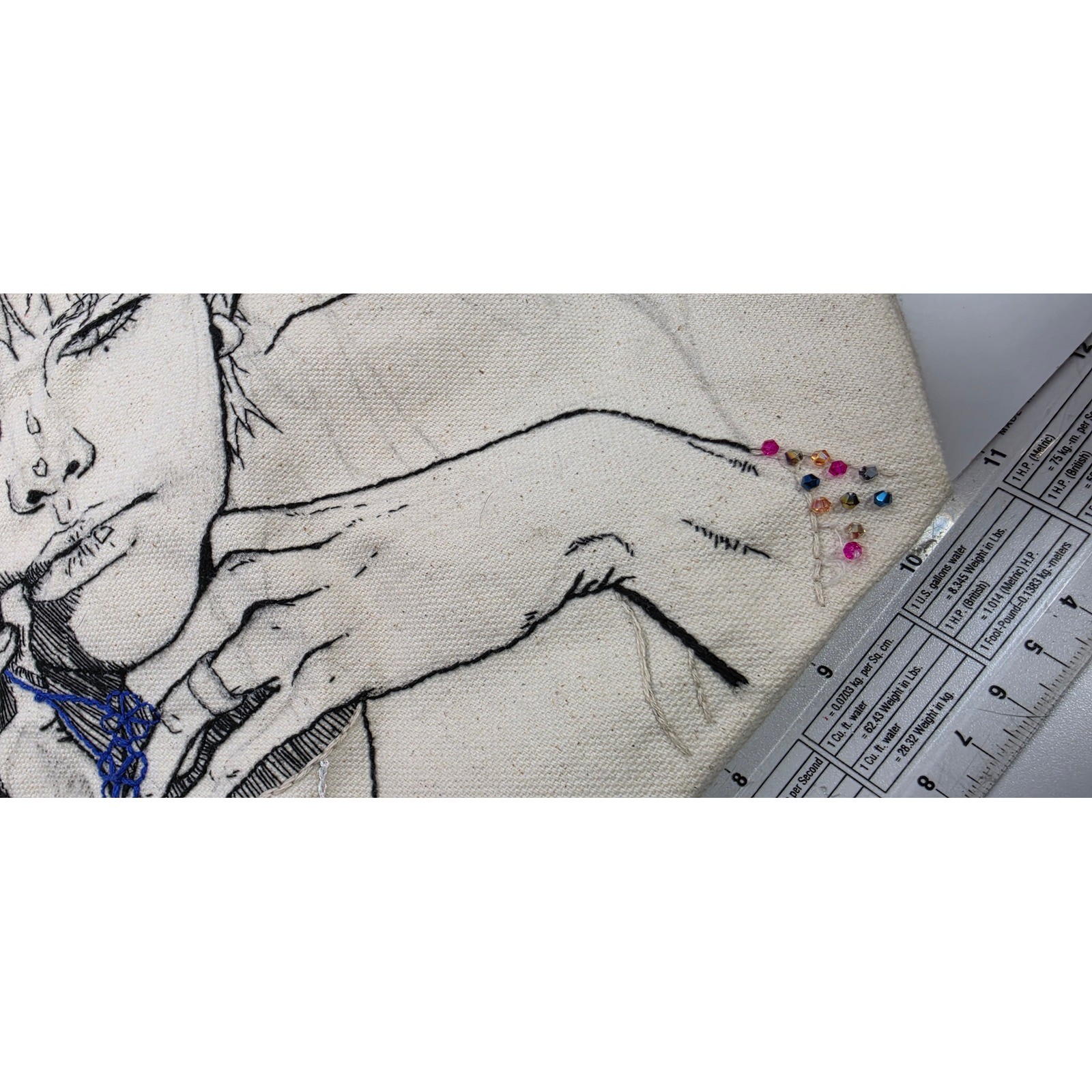 Hand Embroidered Anime Line Art Canvas Tote Bag KPOP BTS Jimin Beaded unfinished