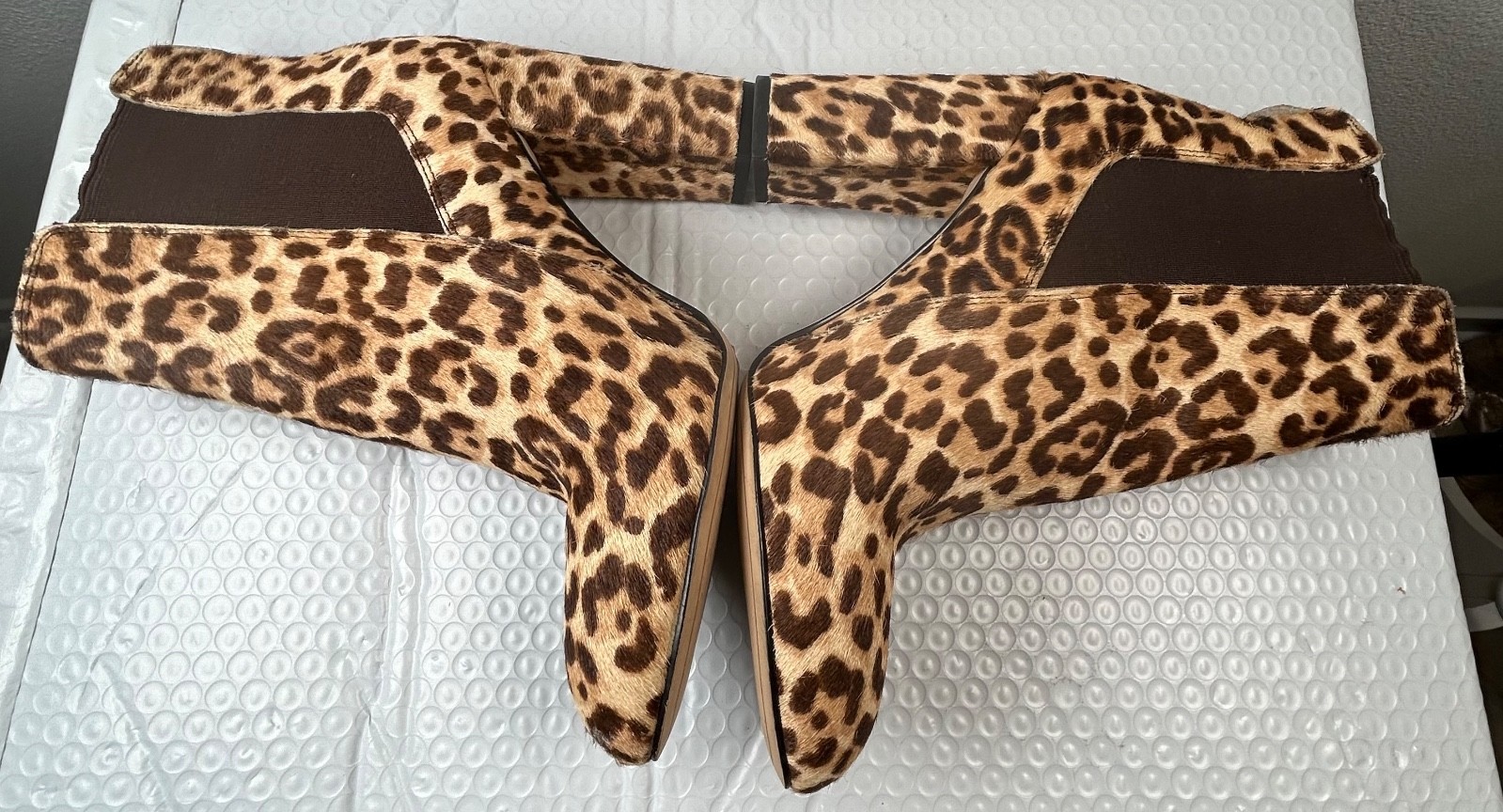 Sam Edelman Case Leopard Calf Hair Ankle Boots Chelsea Block Heel Women’s Size