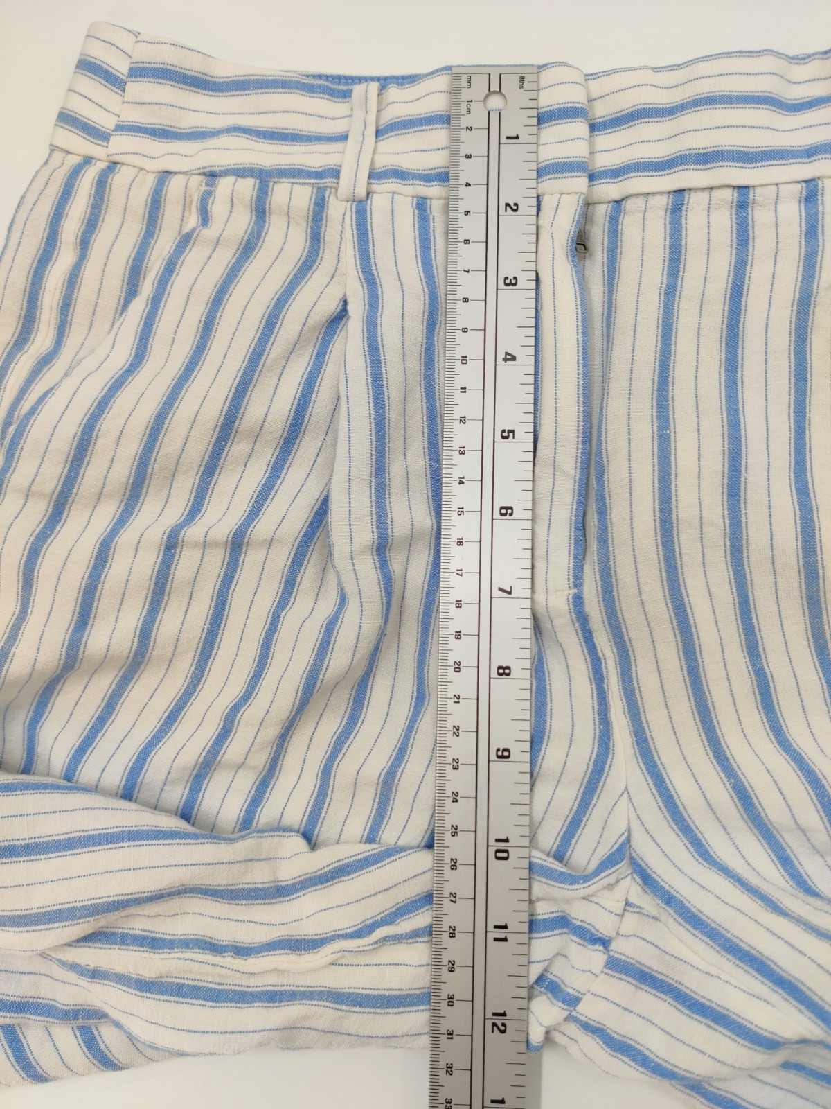 Ann Taylor LOFT Womens Petite 00 Pants Crop Capri Linen Blend Blue Stripe