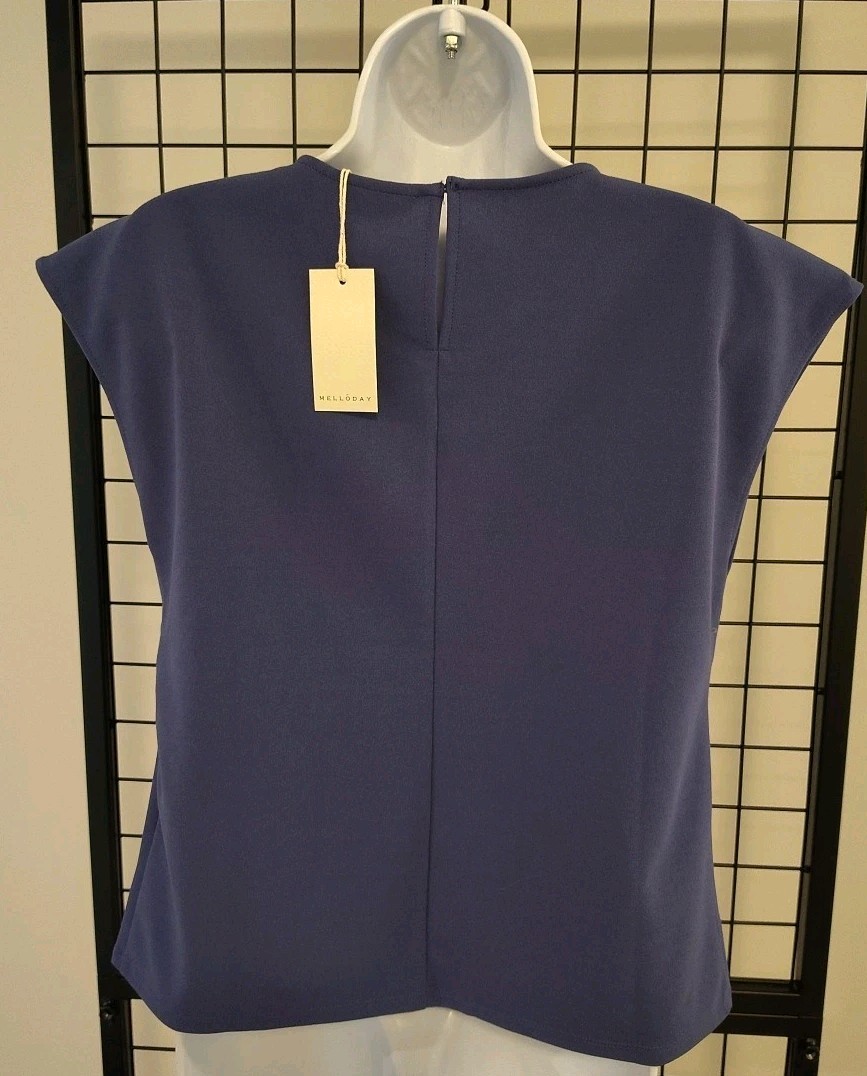 Melloday Blouse Woman’s Size Medium Stretch Purple Blueish Cap Sleeve Pullover
