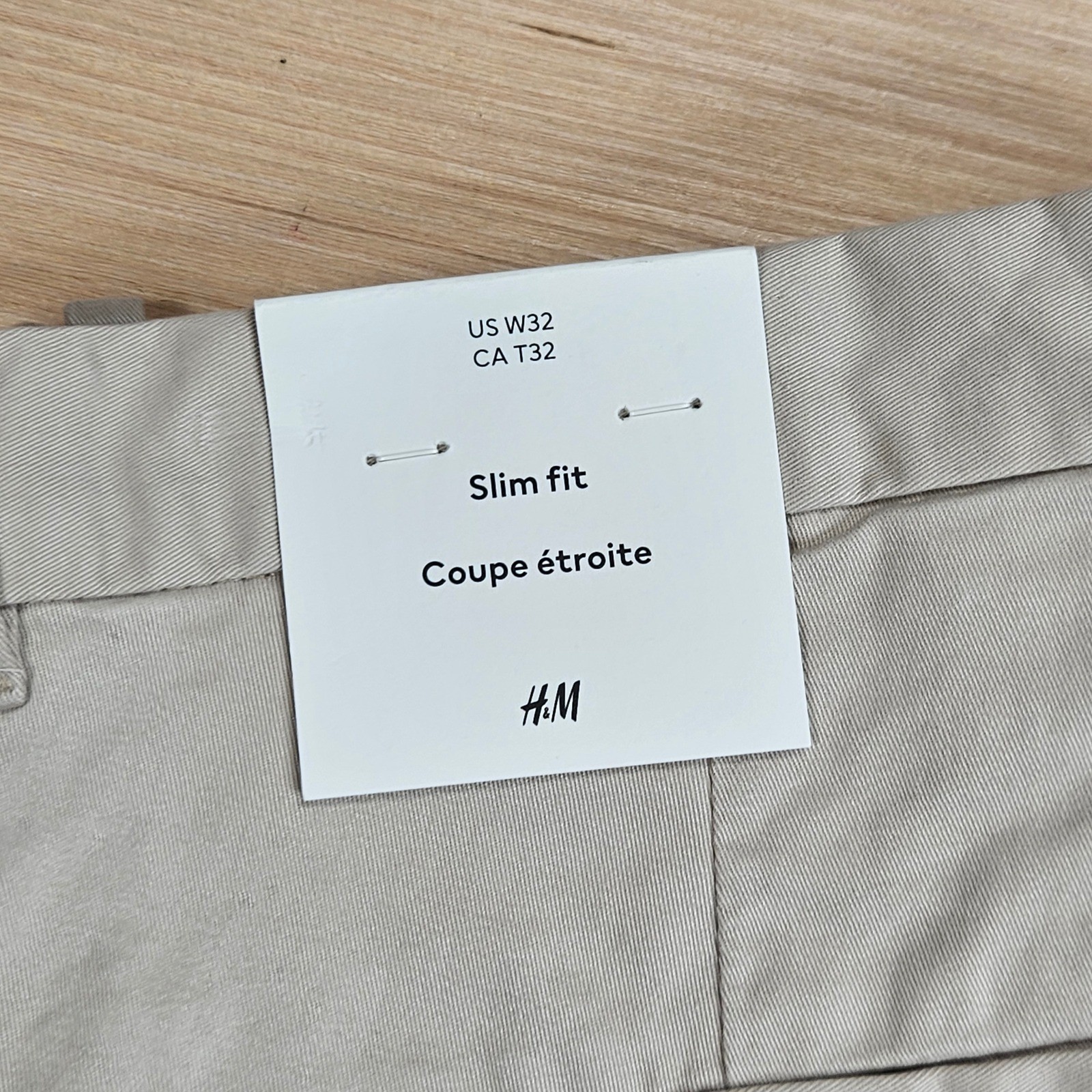 H&M Slim Fit Chino Pants Mens 32×31 Beige Trousers Office Minimalist NEW