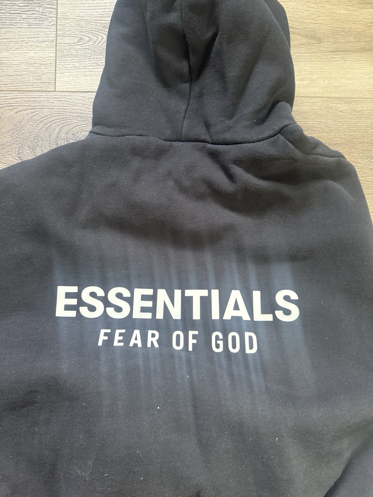 Essentials Fear of God Men’s Black Pullover Fleece Logo Hoodie Size M