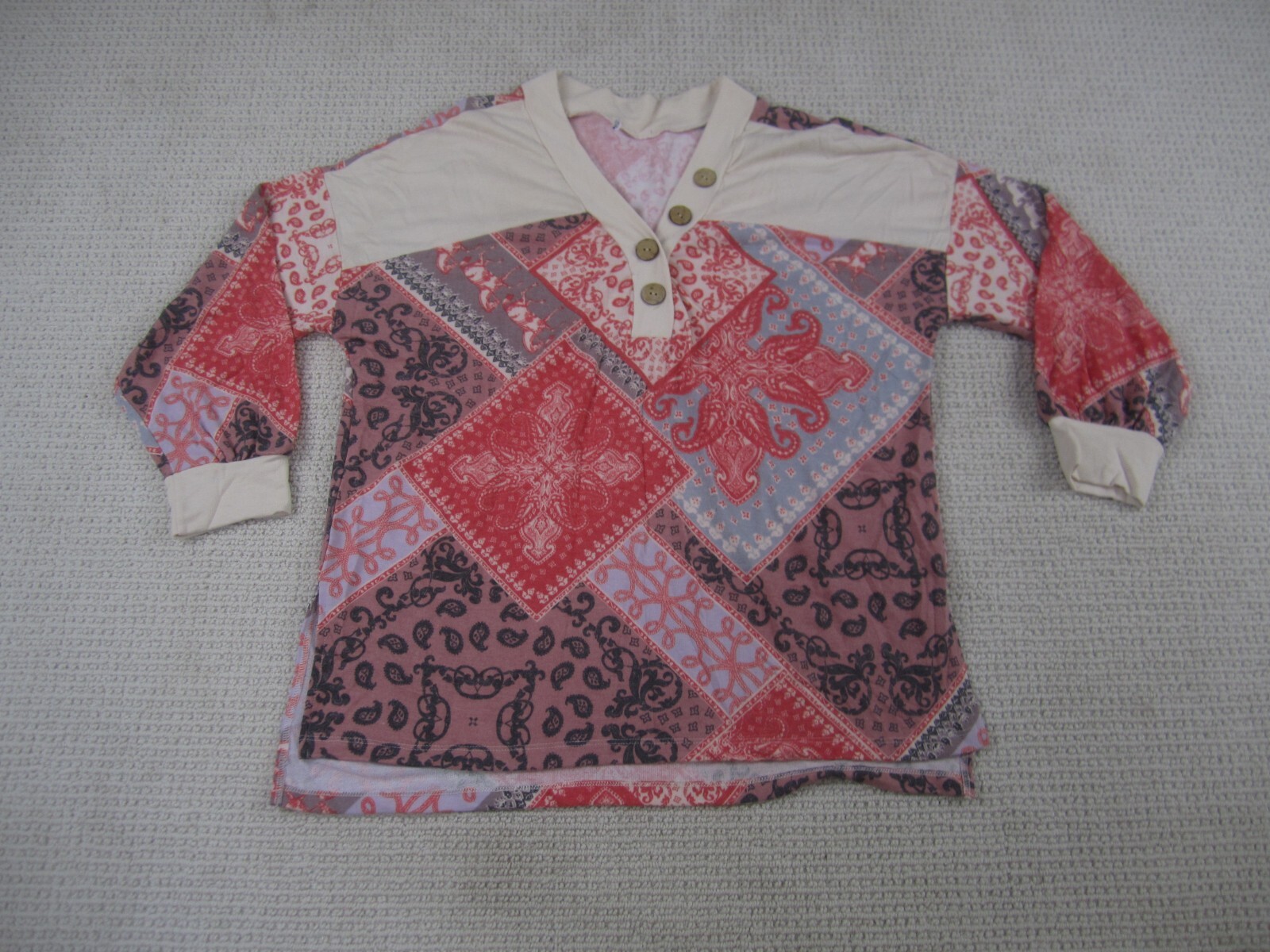 Paisley Shirt Womens Large Red Multi Patterned Colored Buttoned Blouse Casual