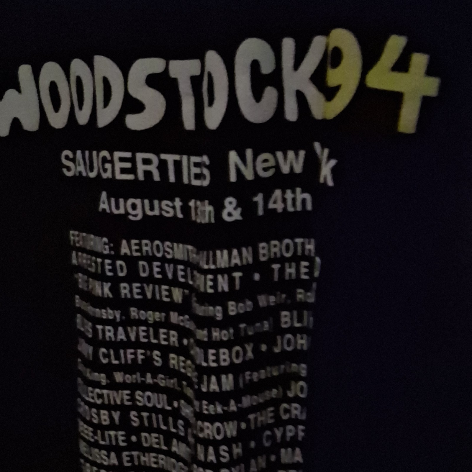 Woodstock 94 Saugerties NY Black Graphic T-Shirt “2 More Days of Peace” L/XL