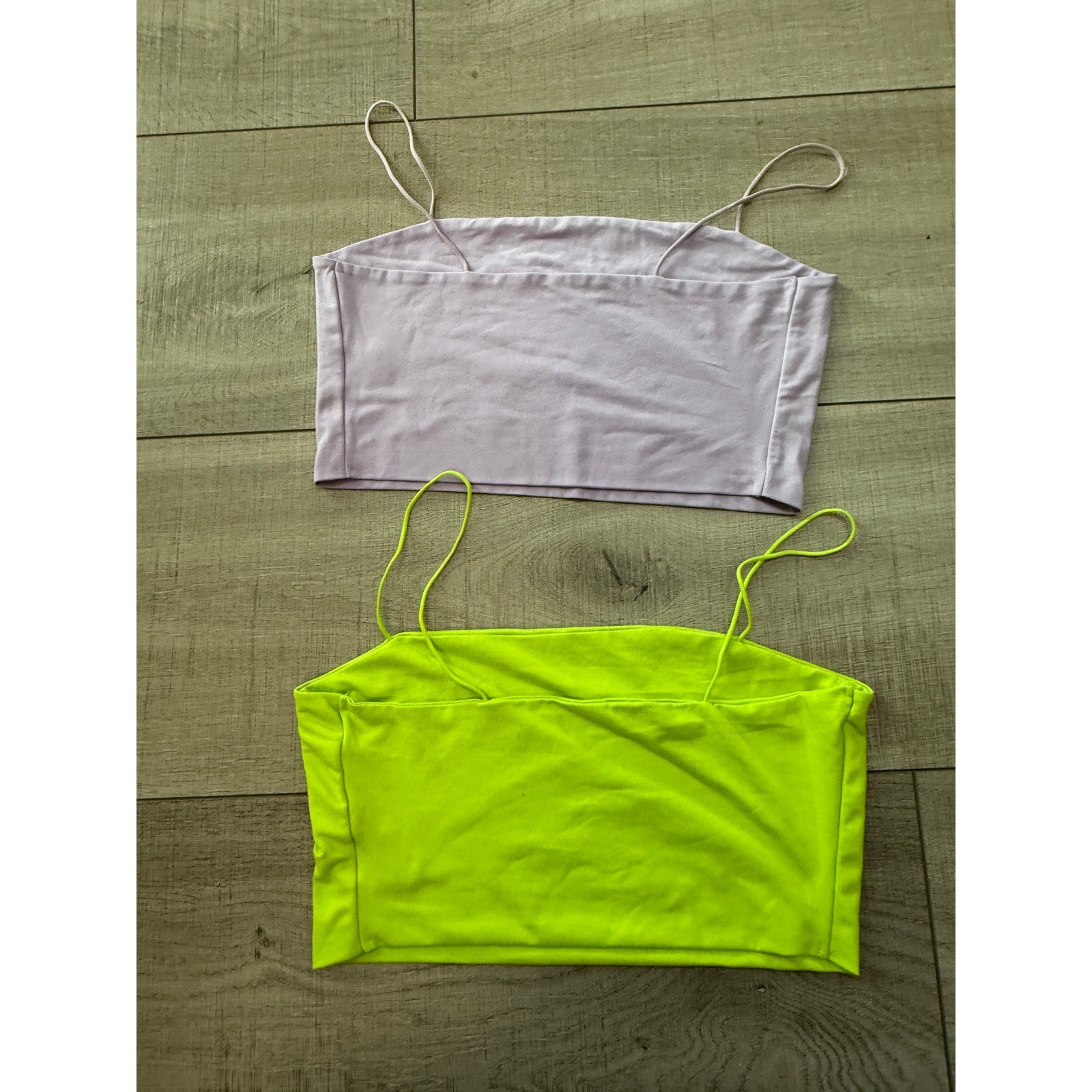 SHEIN Womens 2 Pack Cami Crop Tops Neon Green Lavender Purple Size M