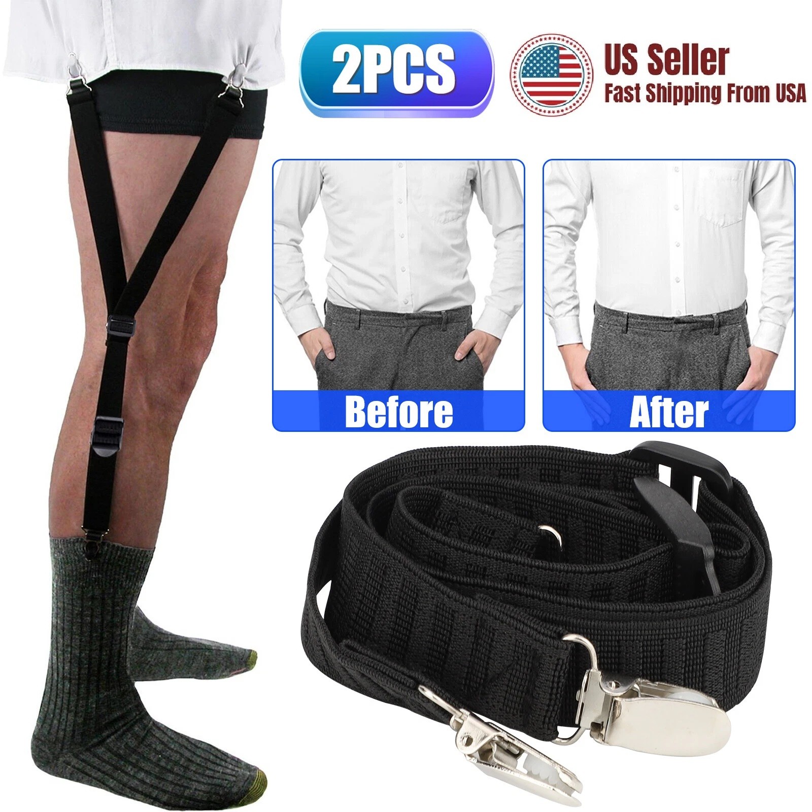 2Pcs Y-Shape Shirt Stays Rugged Design Adjustable Comfortable Garters Non-Slip