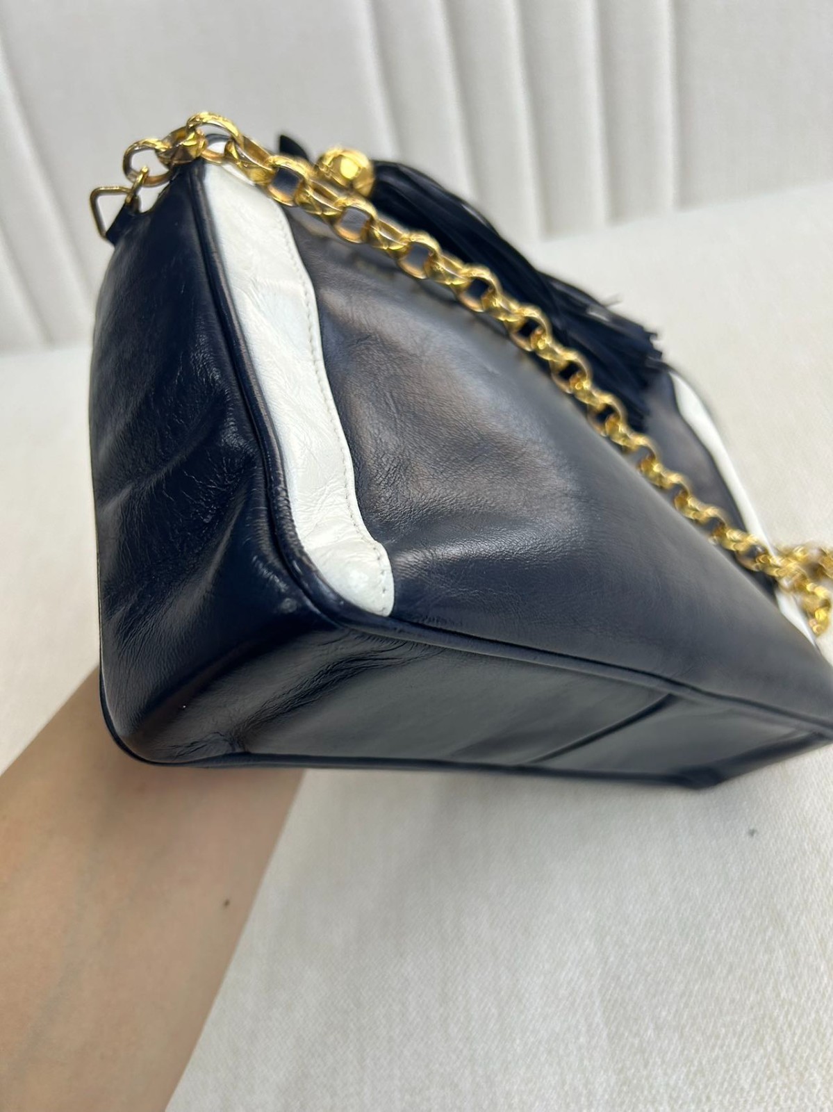 Chanel Camera Crossbody Bag Blue Leather Silver Flap Chain Pre-Owned France