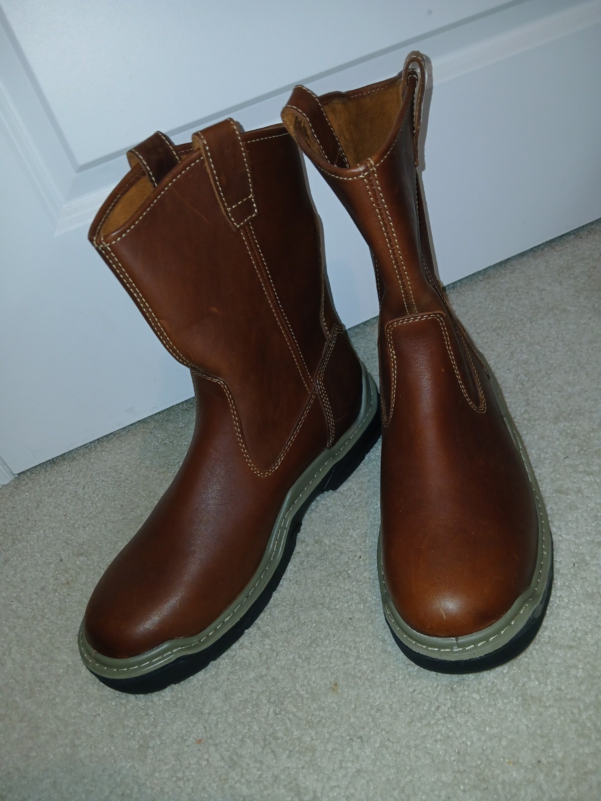Wolverine Wellington Men’s Brown Leather Work Boots Slip Resistant Size 12