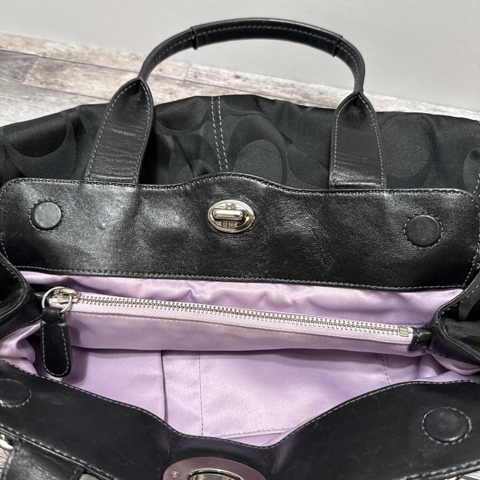 Authentic COACH Garnet Signature Satchel F13906 Black Pleated Jacquard Y2K