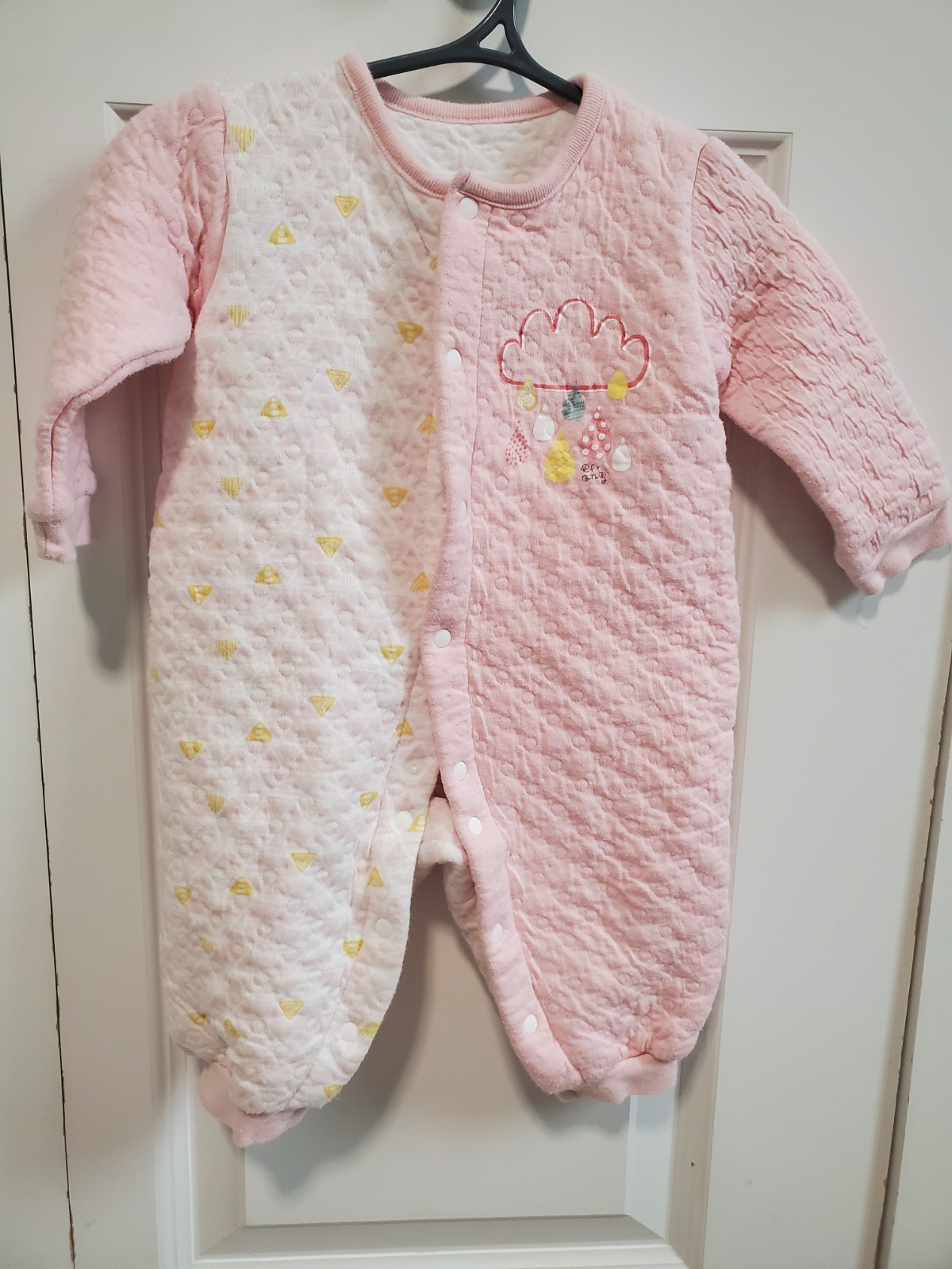 2pcs bundle Pink & White Quilted Snap Front Long Sleeve Coverall One-Piece 6-9M