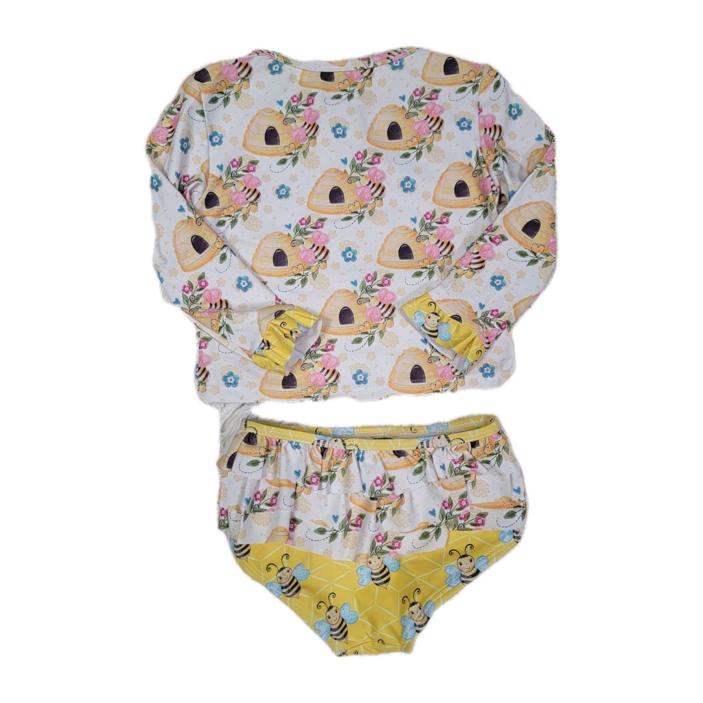 Pete And Lucy Two Piece Swimsuit Girls Size 12-18M Bumblebee Print Bathingsuit A