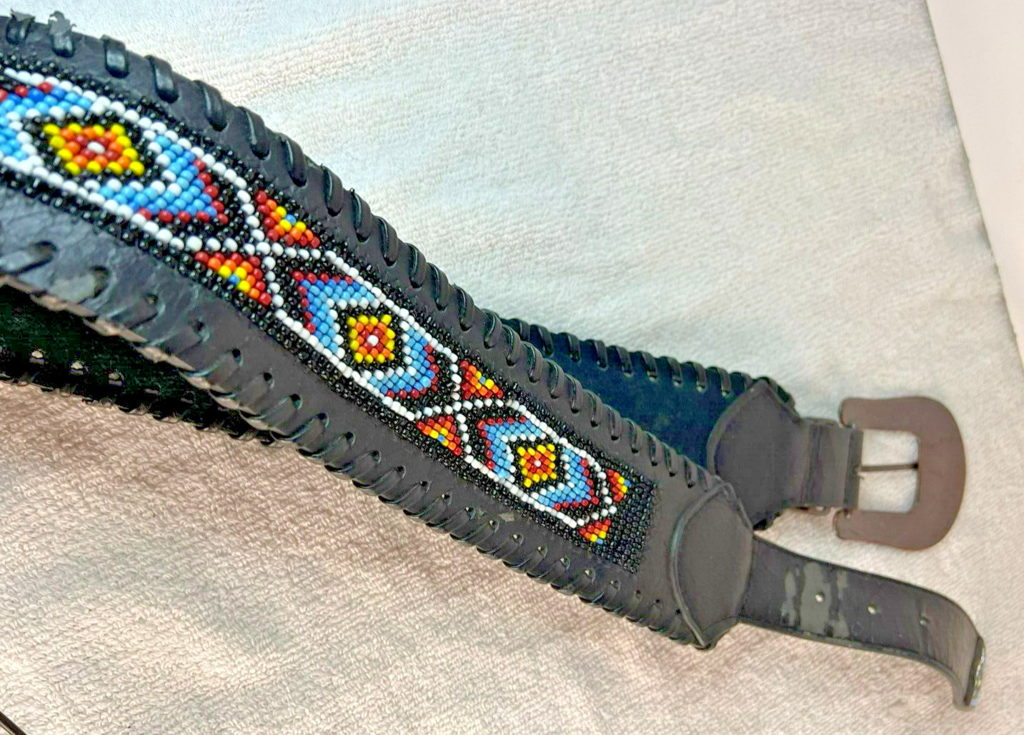 Beaded Belt 2.75″ width size small 39″ not including buckle. rhinestones