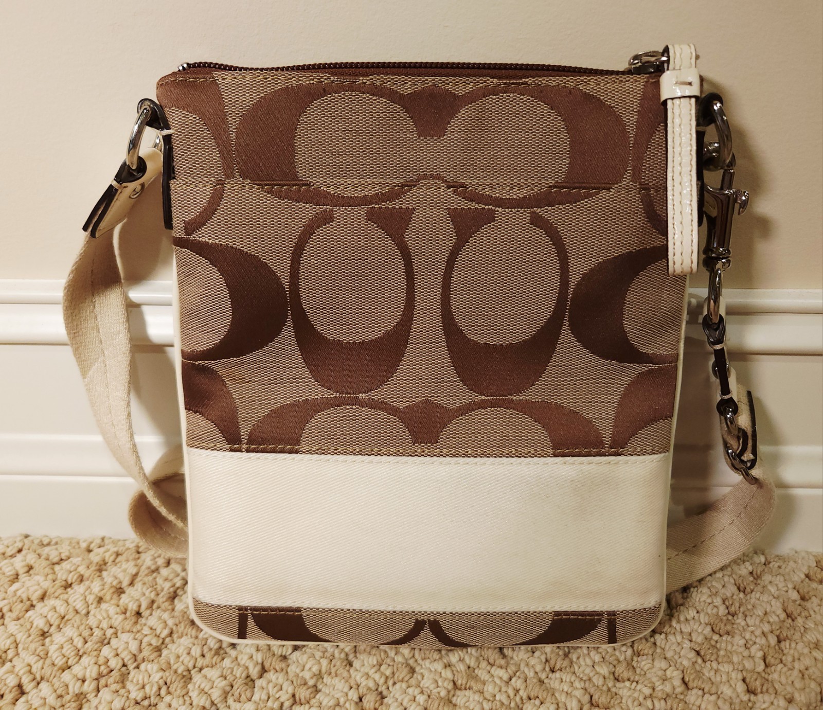 Coach | Vintage Small Brown Monogram CC Canvas Beige Crossbody Bag Pouch Purse