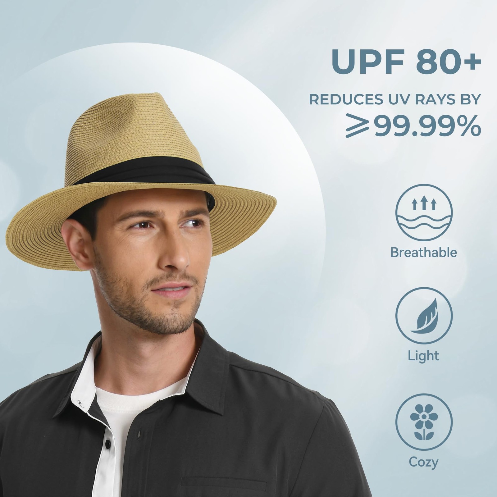Sun Hat Straw Fedora Hats for Men Women Beach Hat Panama Hat Men Wide Brim Su…