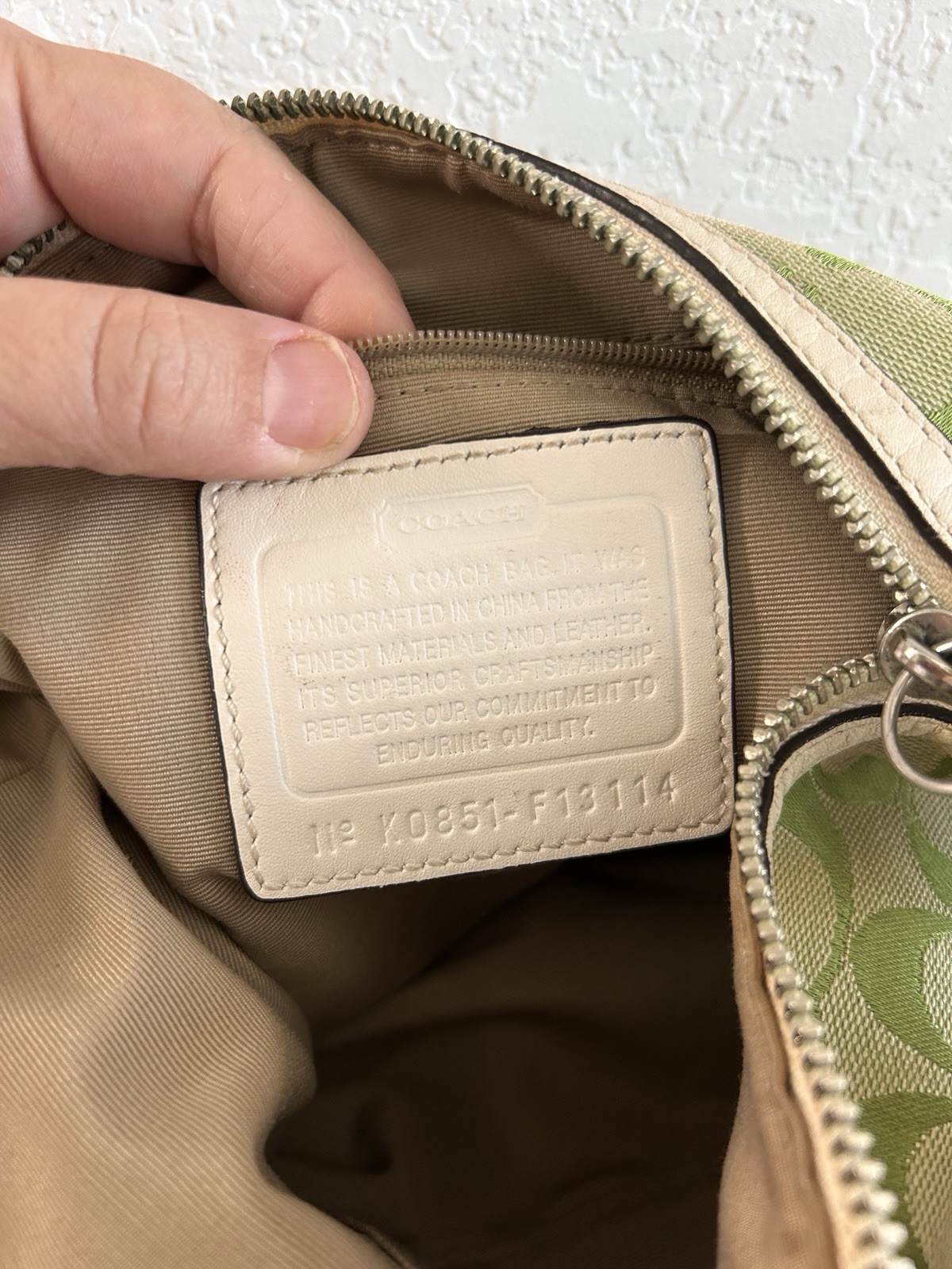 Coach APPLE GREEN Signature Canvas White Leather Trim Shoulder Bag Y2K Rare