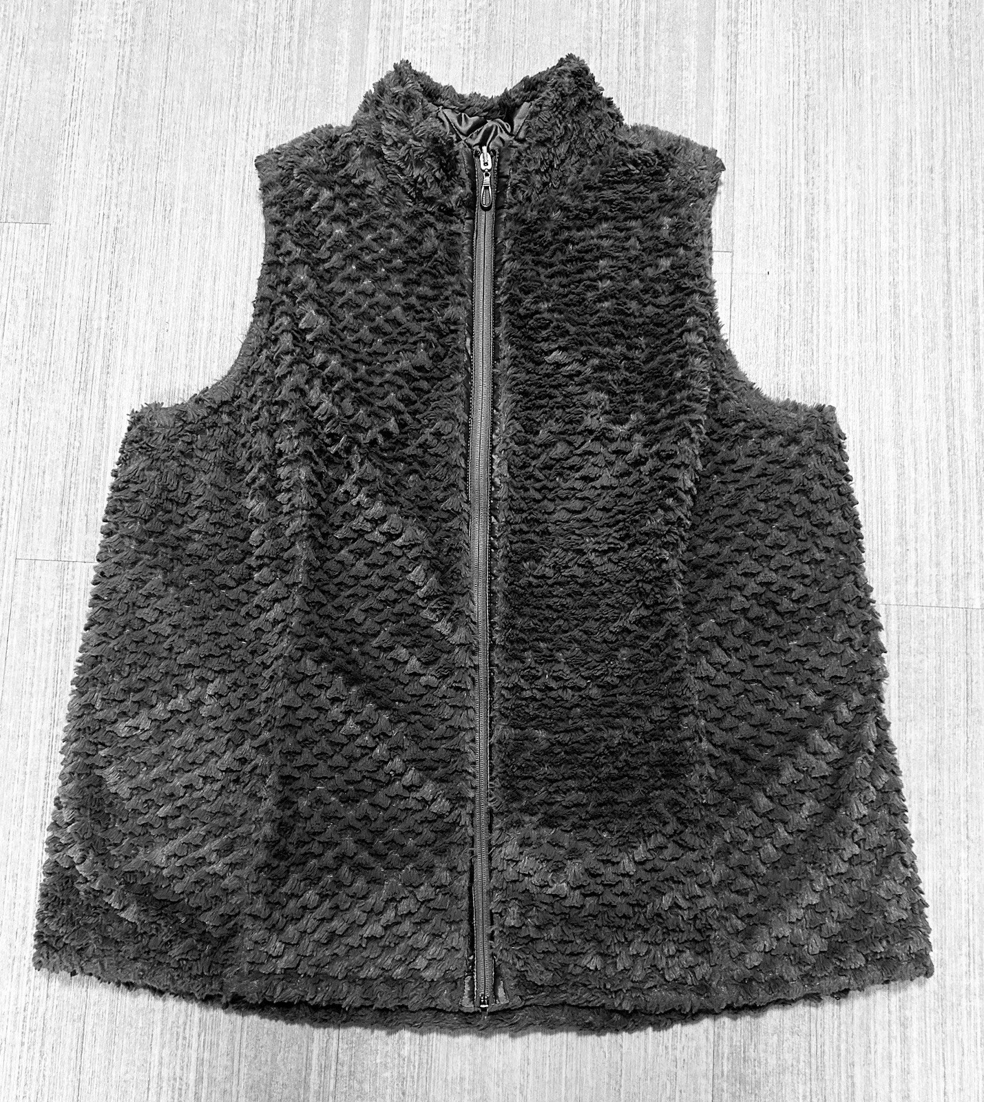 Denim & Co.REVERSIBLE TEXURED FAUX FUR & QUILTED VEST S Zip Front Sz XL