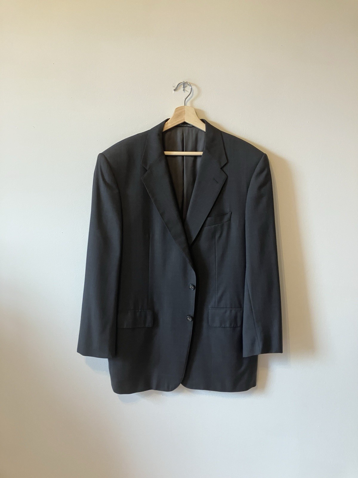 Corneliani warm grey blue overcheck super 120s wool sport coat mens 44R