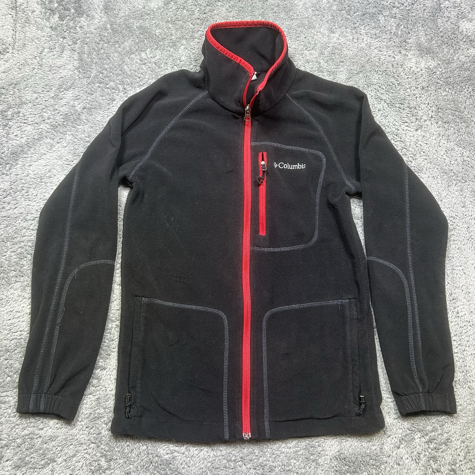 Columbia Fast Trek II Full Zip Fleece Jacket Youth Boys 14/16 Black with Red
