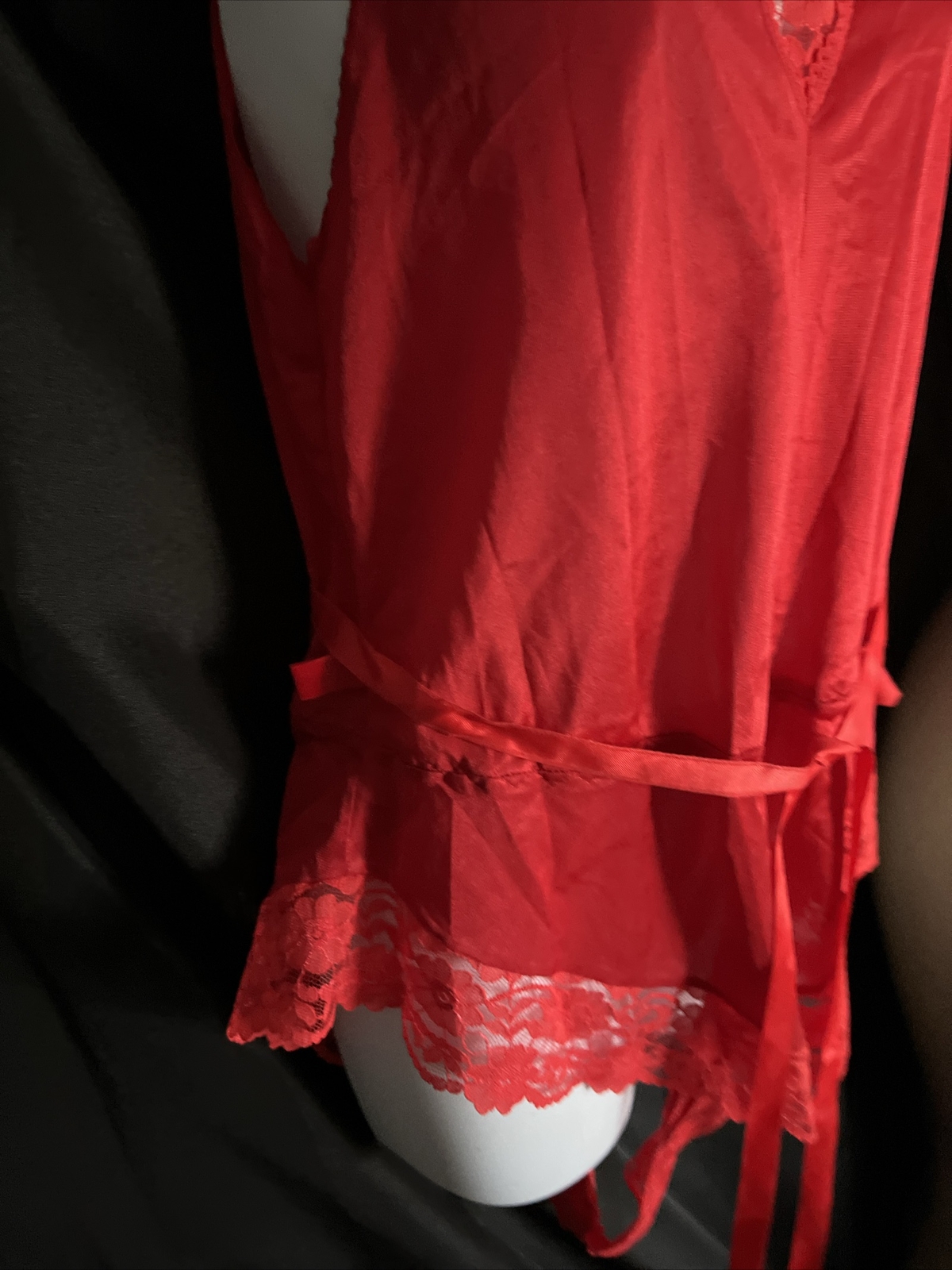 Vtg Undercover Romper Wear RED W/LACE & RIBBON BELT Sz L cc1
