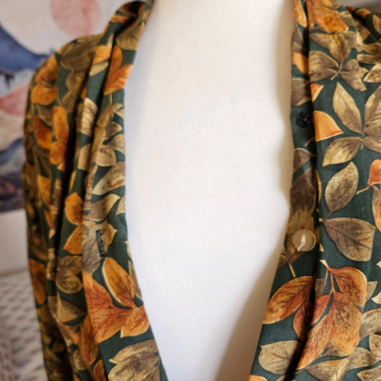 Quo 100% Silk Blazer Jacket Womens Large Boho Floral Leaf Print Lightweight
