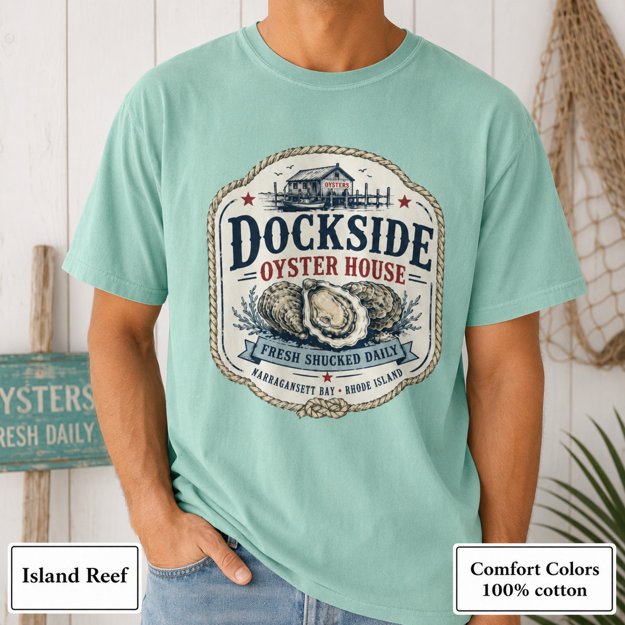 Dockside Oyster House Shirt, Coastal Comfort Colors Rhode Island Tee