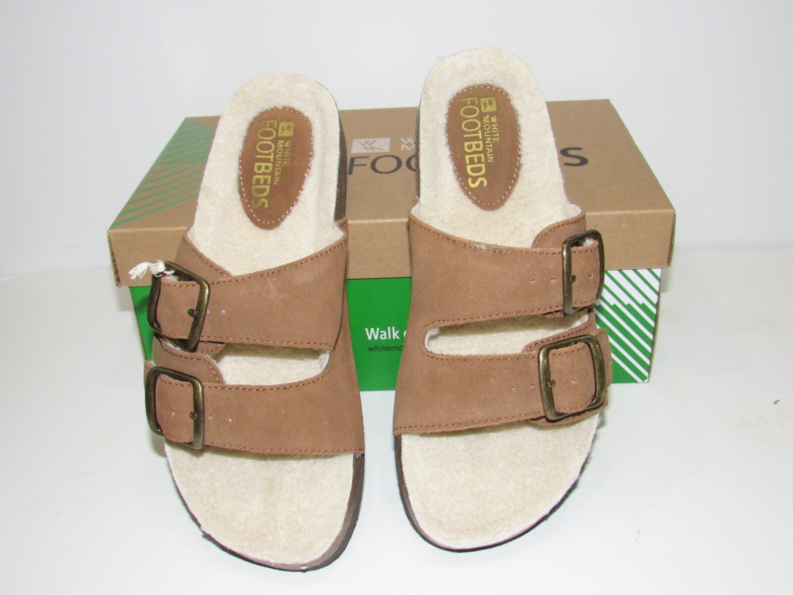 White Mountain Womens size 7 Oiled Leather Sherpa Lined Buckle Sandals Chestnut