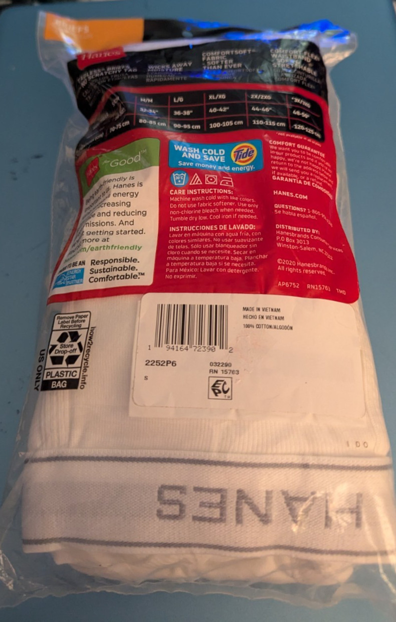 Hanes 6 tagless briefs white S NWT