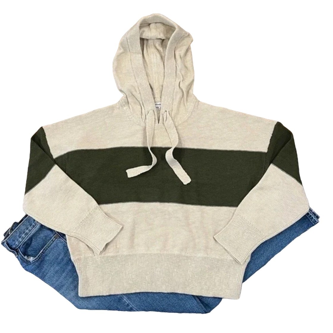 NWT Madewell Heather & Artichoke Green Colorblock Hoodie Sweater – SIZE MEDIUM