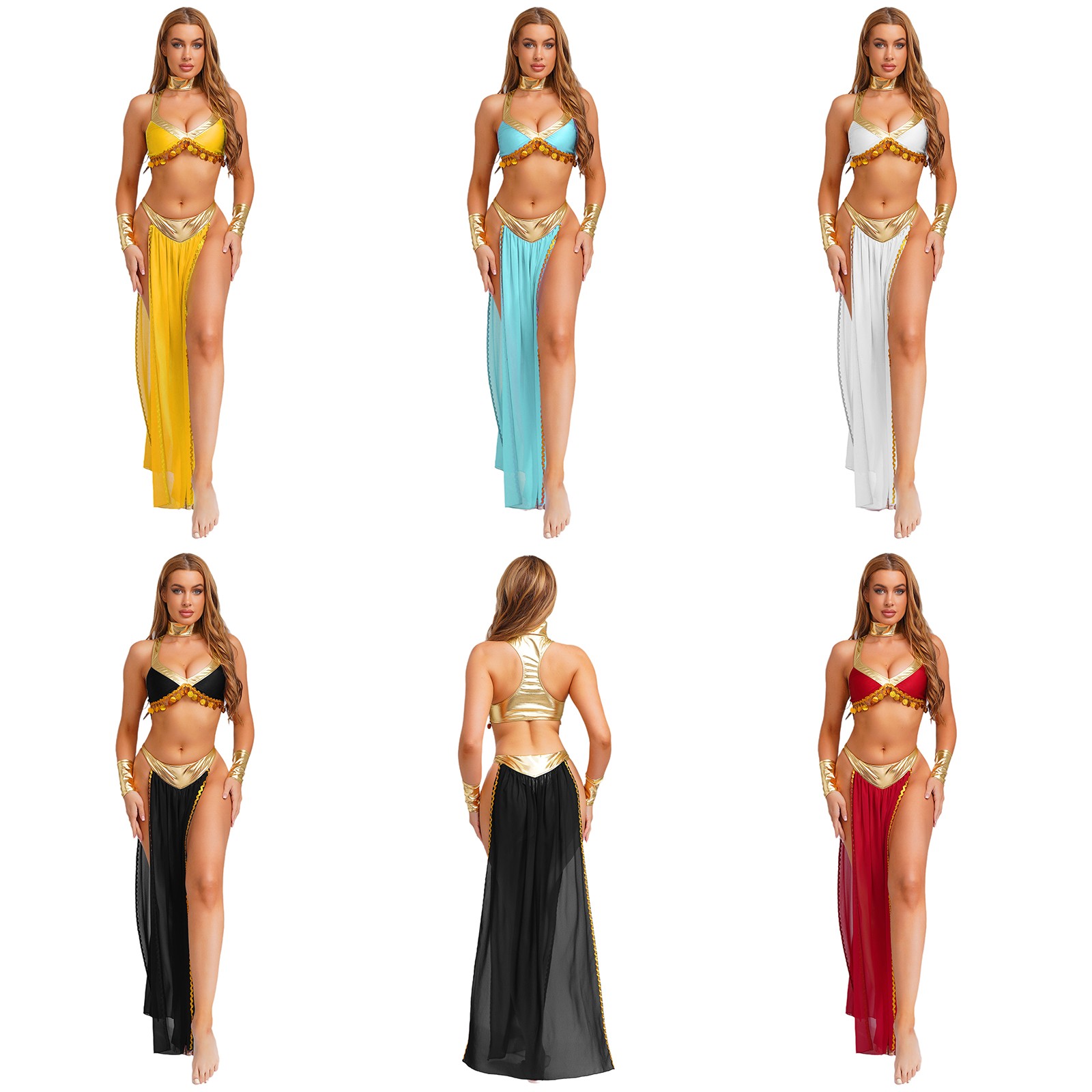 Womens Ancient Egyptian Costume Egypt Queen Cosplay Outfits Crop Top With Skirt