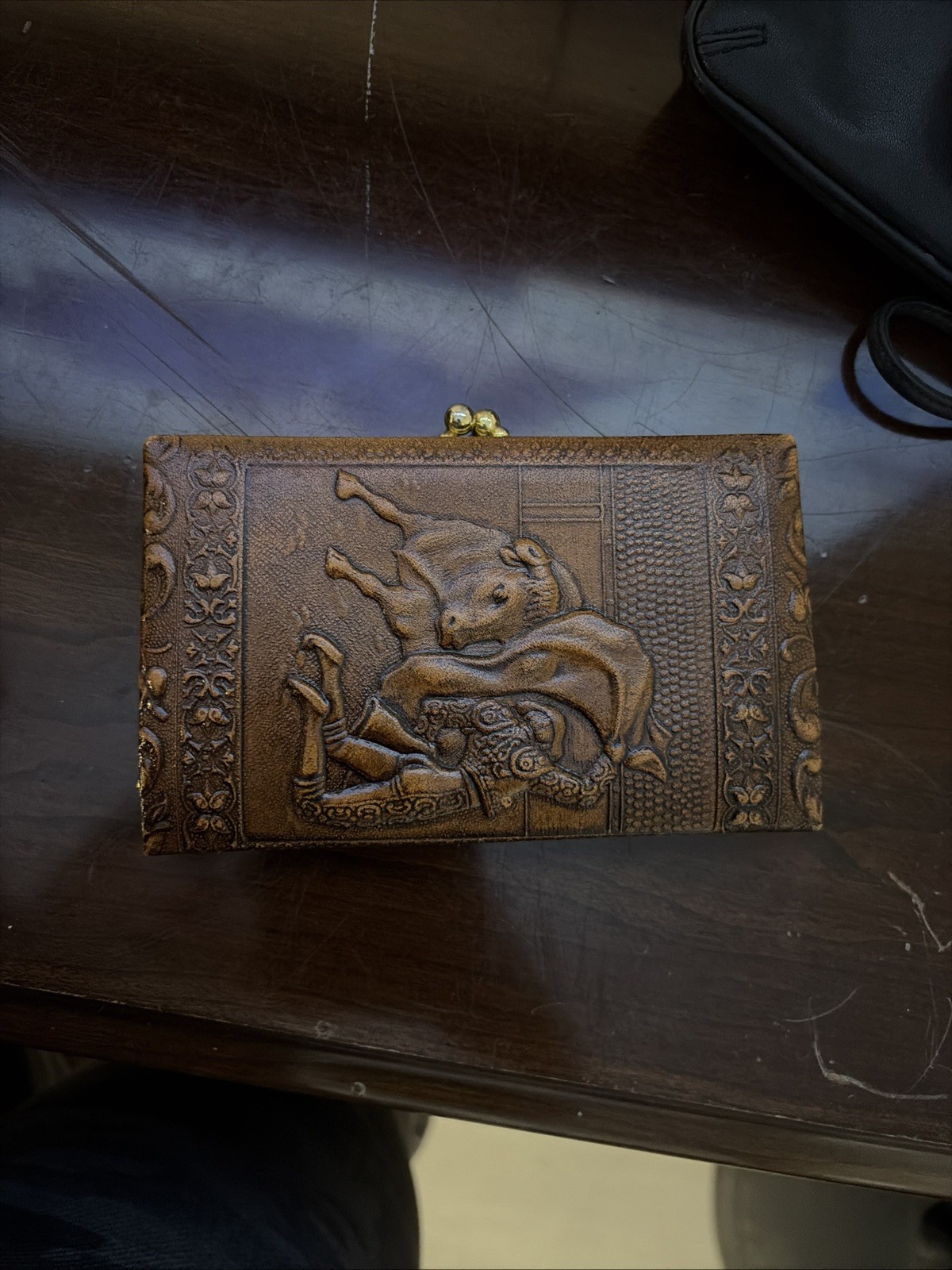 Vintage CoinWallet Matador Bull Fighter Tooled Leather Spain