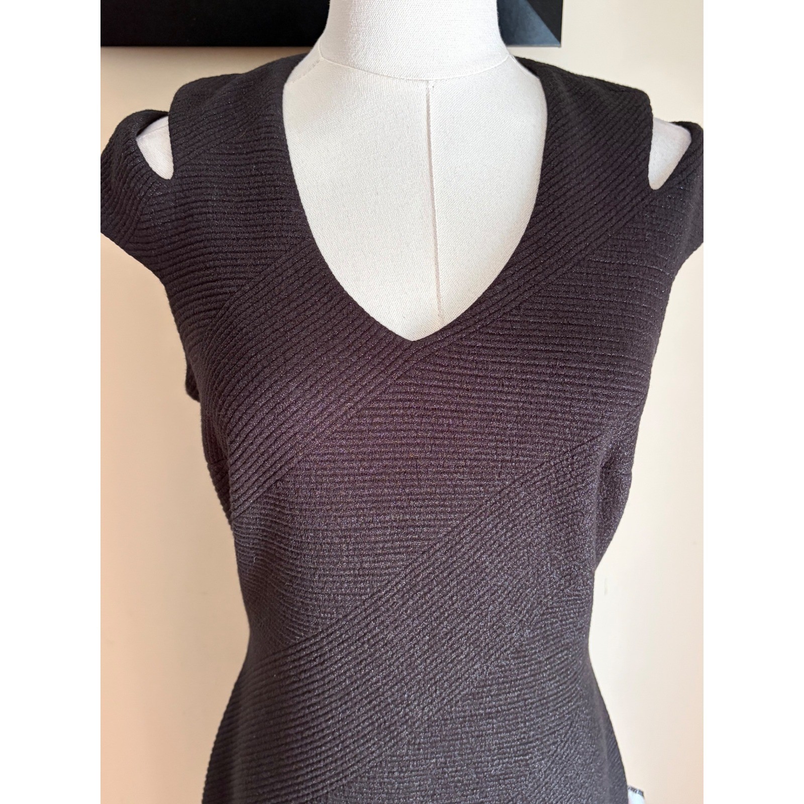 Dress The Population Black Metallic Cold Shoulder Ribbed Midi Dress Medium