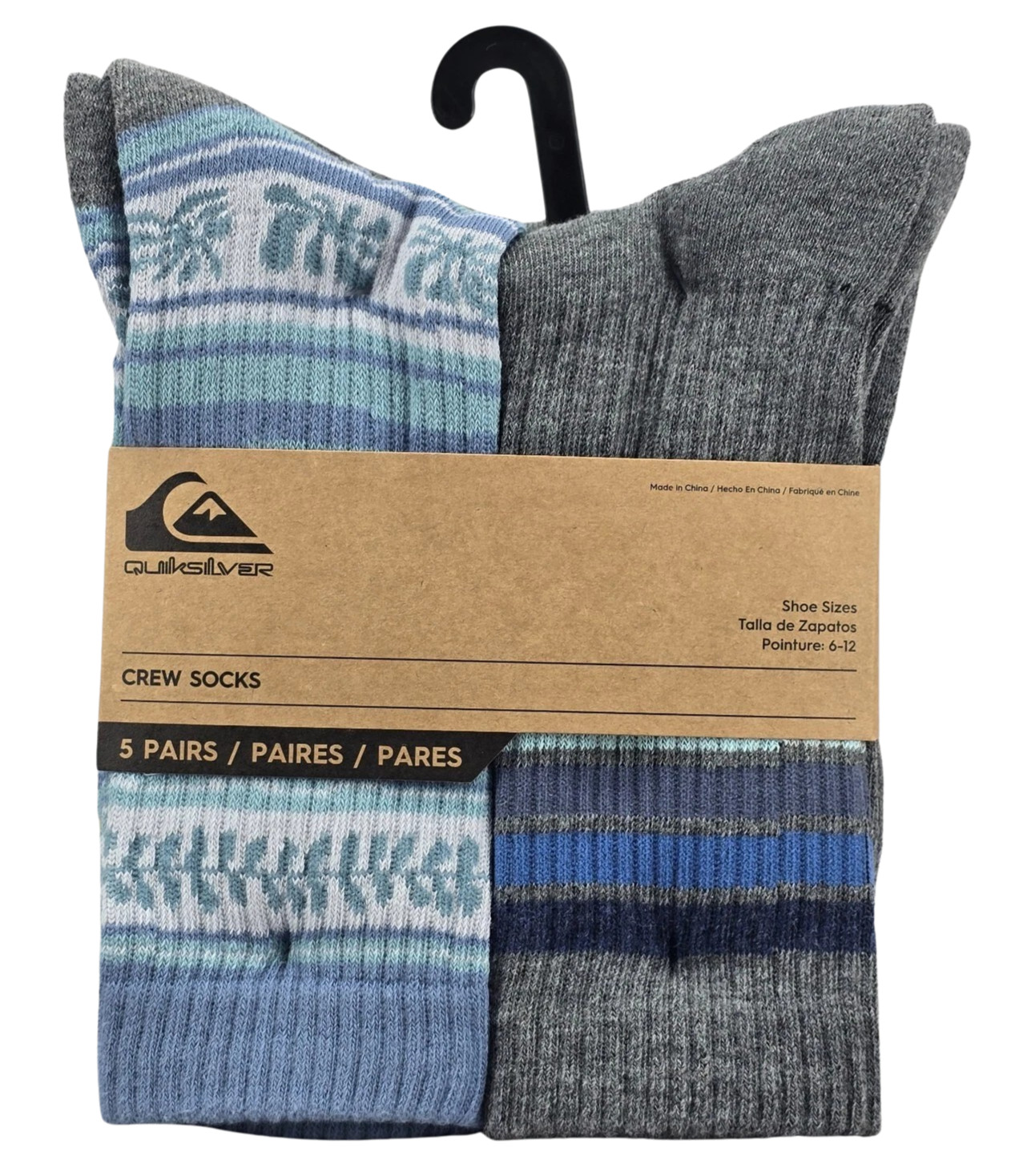 5 Paris QuikSilver Beach Surf Ride Men’s Crew Socks Multicolor Size 6-12 – NEW