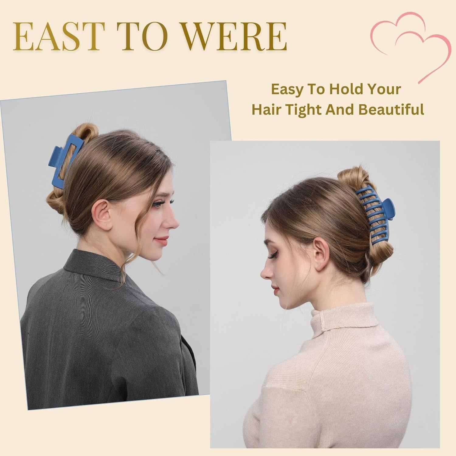 Blue Hair Clips for Women – 8 Pack 4.3 Inch Large Hair Claw Clips for Women Thin