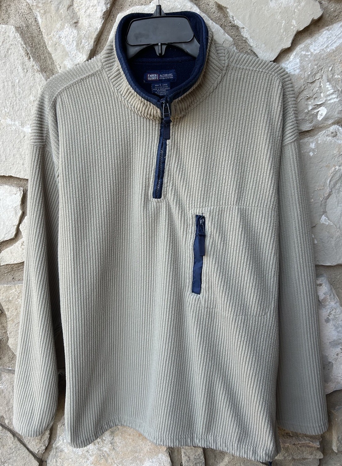 Faded Glory Mens Jacket Half Zip  Corduroy Pullover Size Large Beige Excellent