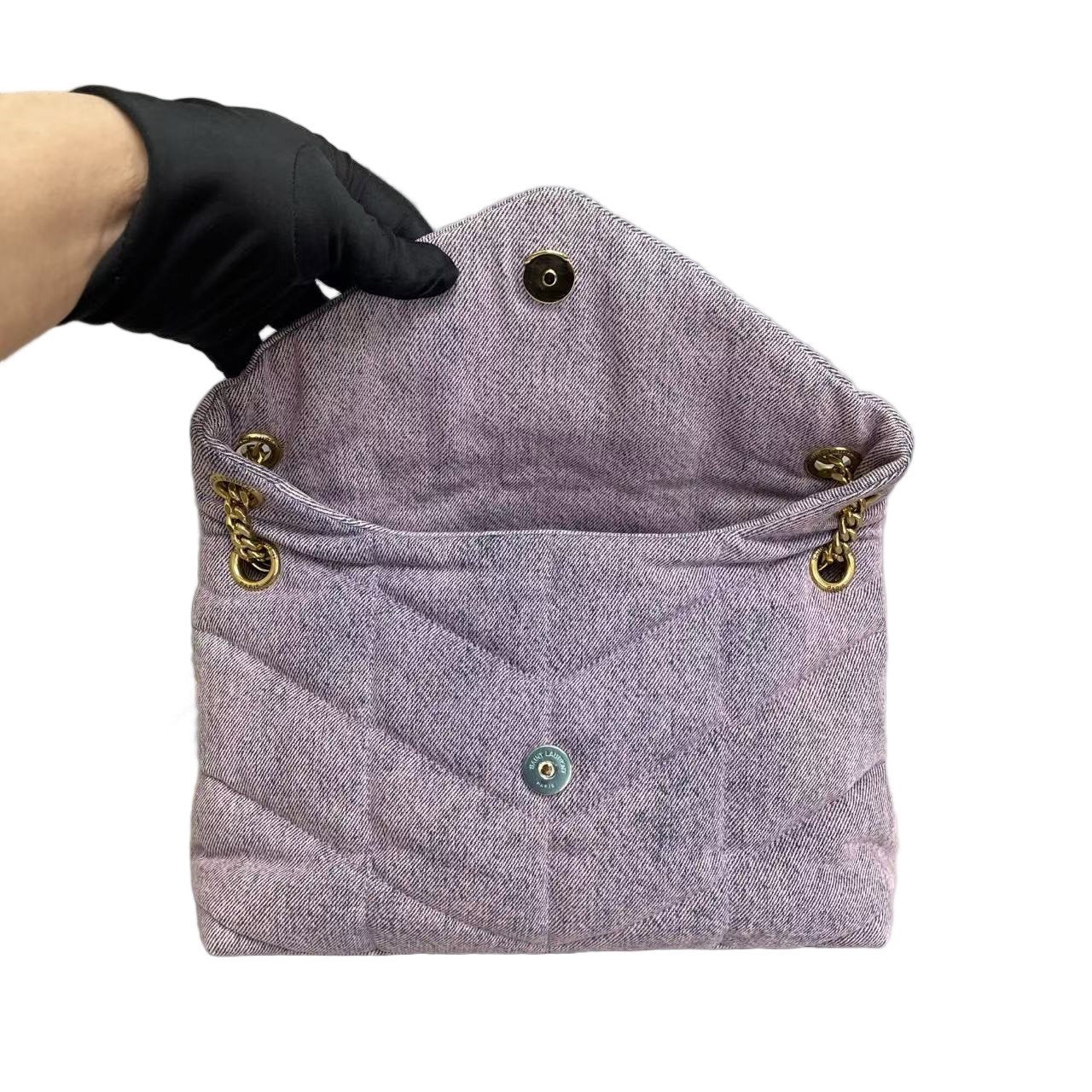 Yves Saint Laurent Small Loulou Puffer Chain Purple Pink Denim (kc060126a6r)