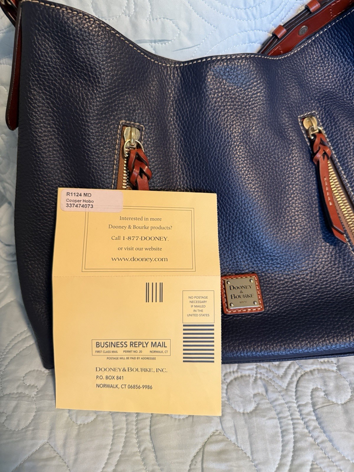 Dooney & Bourke Navy Pebbled Leather Cooper Hobo Shoulder Bag