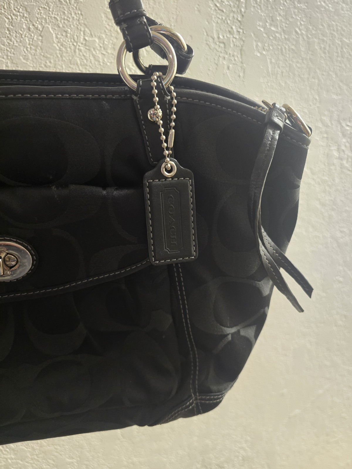 Coach 2008 Leah Black & Grey Signature C Jacquard Turn Lock Satchel Shoulder Bag