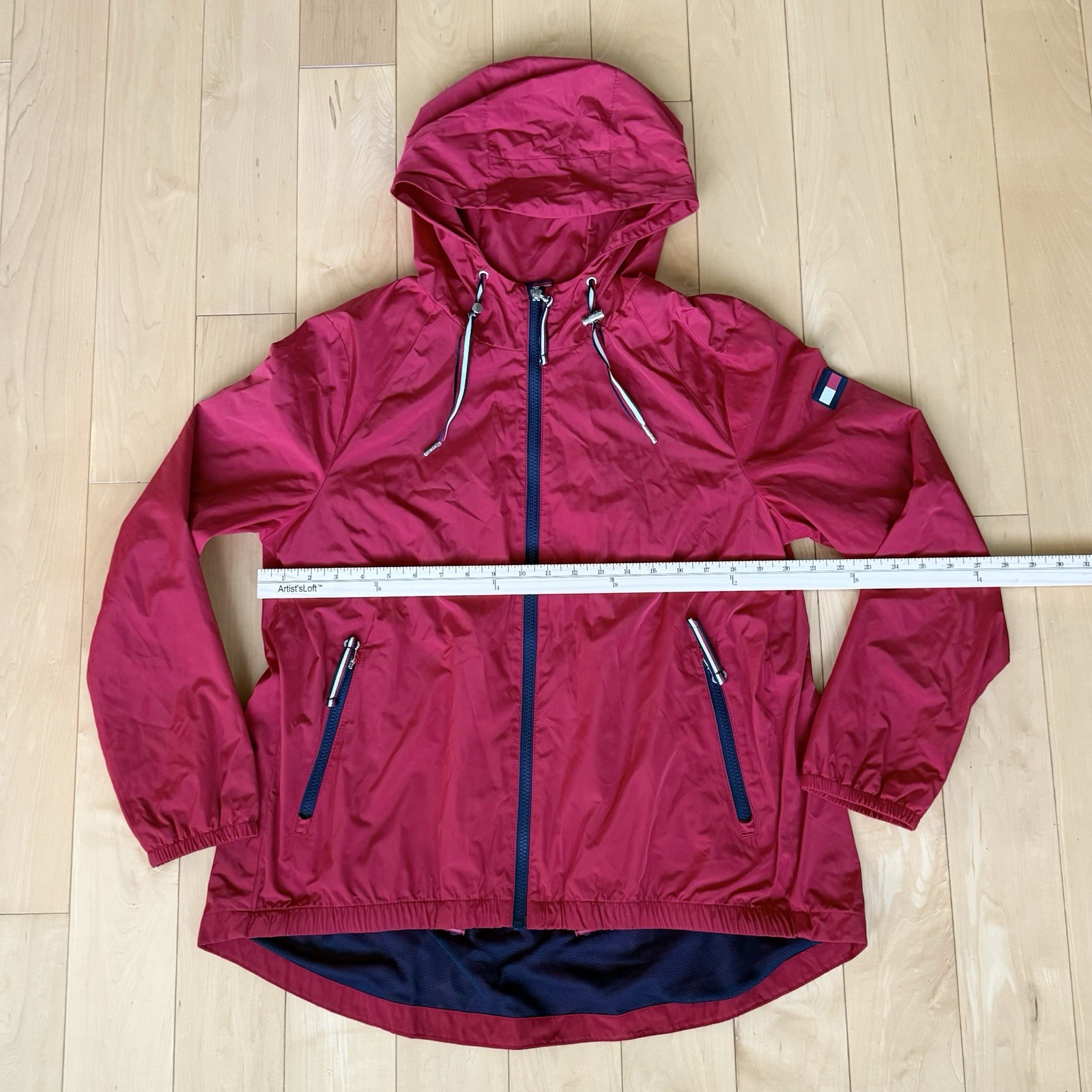 Tommy Hilfiger Women’s Hooded Windbreaker Jacket Red Full Zip Medium M
