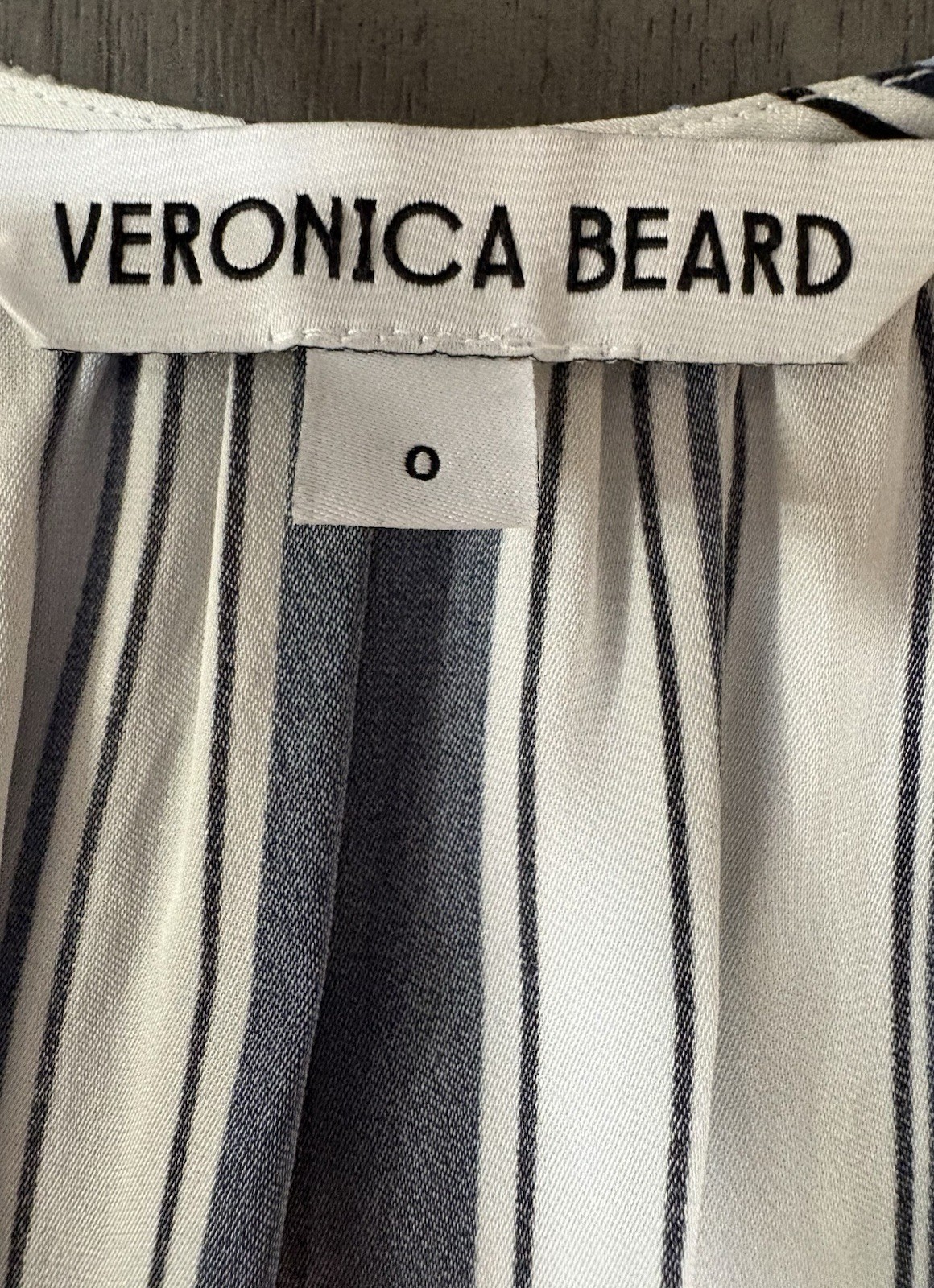 Veronica Beard Rahi Blue Stripe Quiet Luxury Silk Blend Sleeveless Designer Top