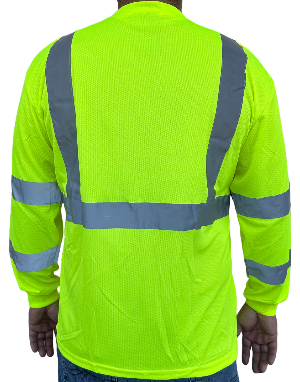 Yellow High Visibility Long Sleeve Safety Shirt Reflective Stripes /Choose Size